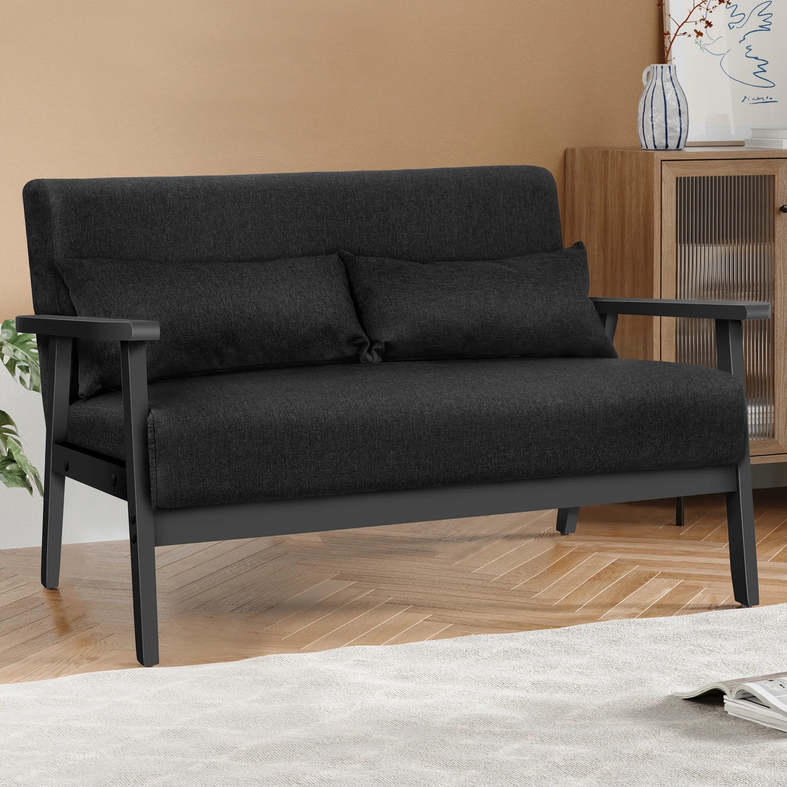 2 Alfordson 2 Seater Sofa Lounge Chair Fabric Armchair Accent Chair Loveseat - Black, 2 of 10