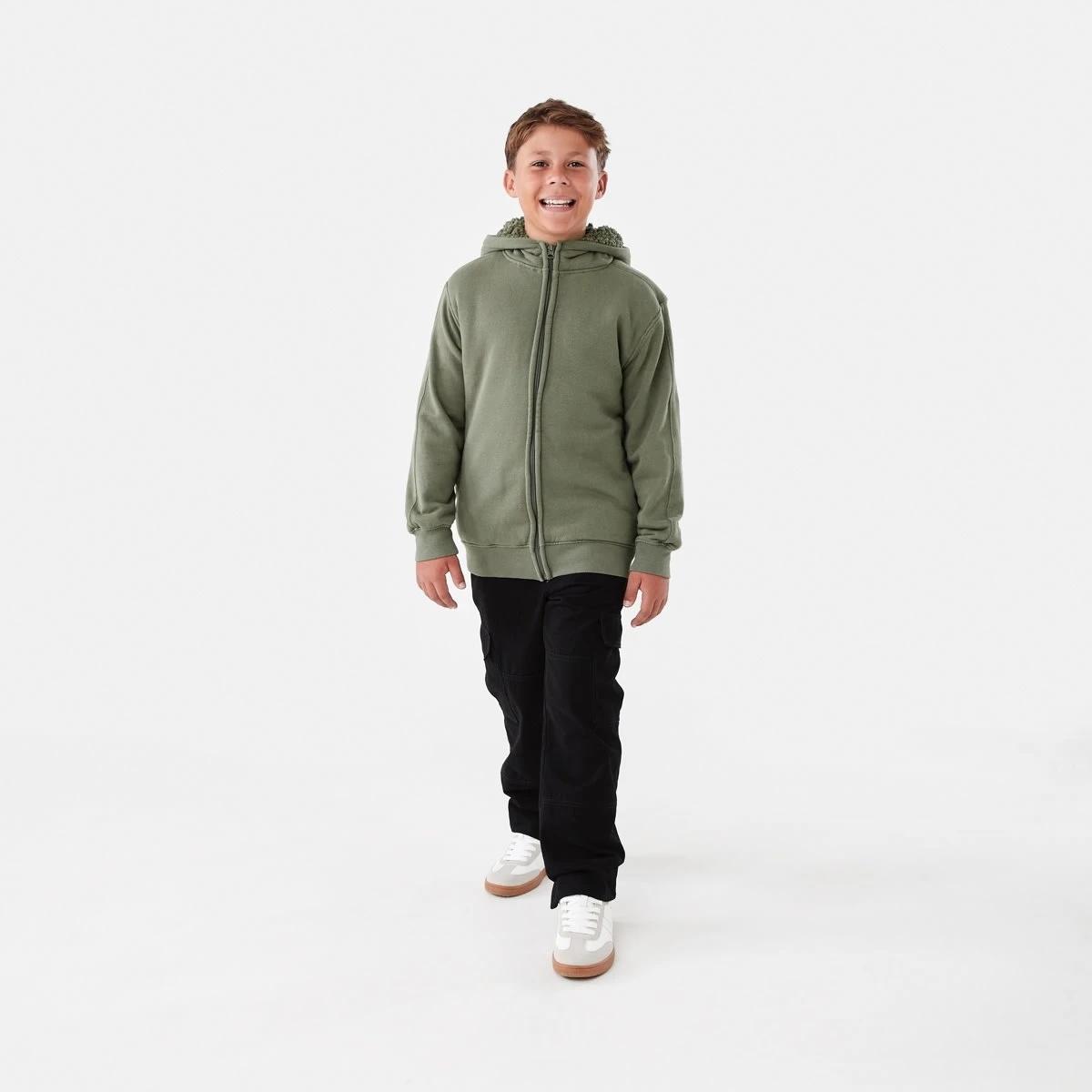 6 Sherpa Lined Zip Through Hoodie Grn 4 Leaf, 6 of 7