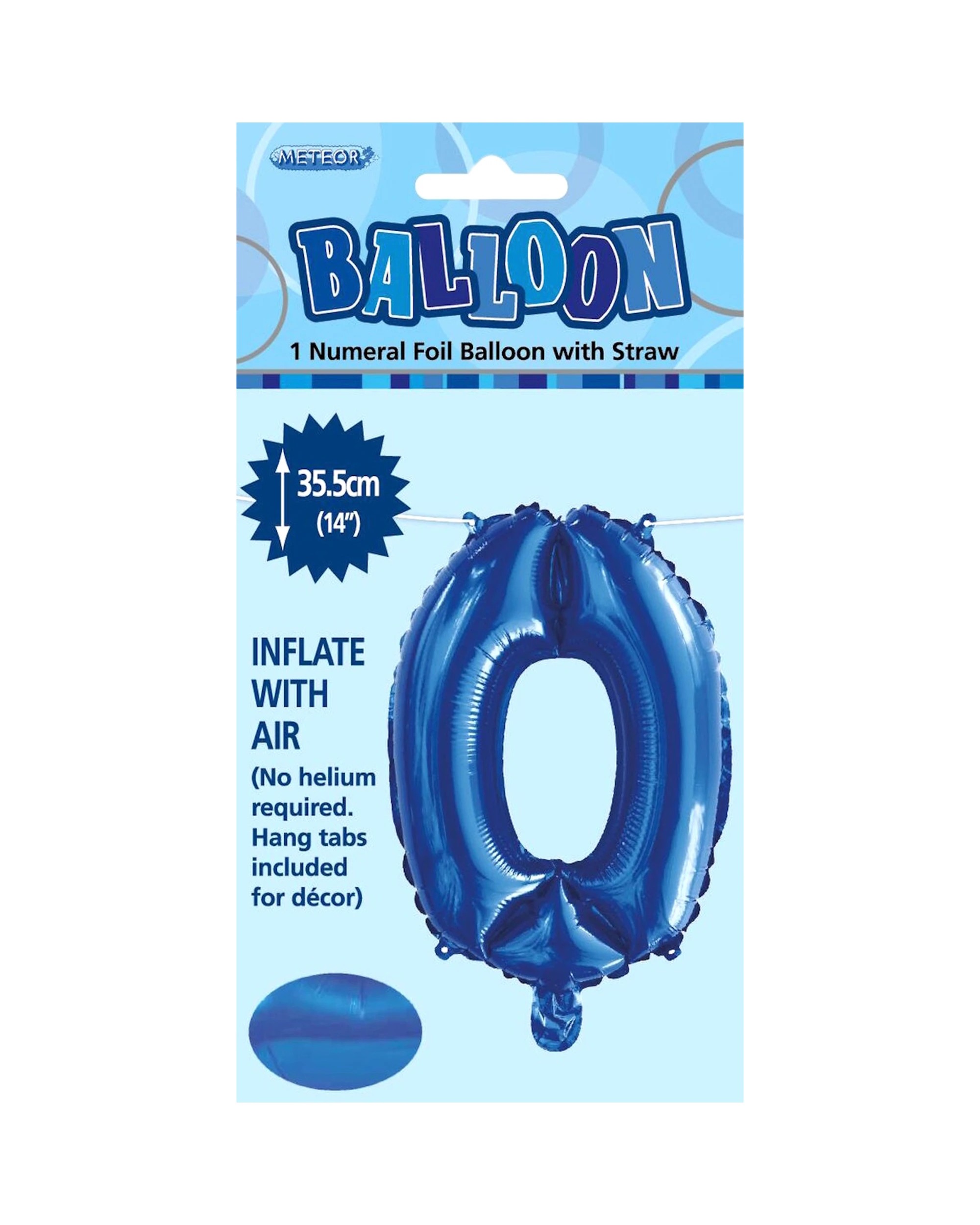 2 Meteor Number 0 Foil Air Fill Balloon 35.5cm - Blue, 2 of 2