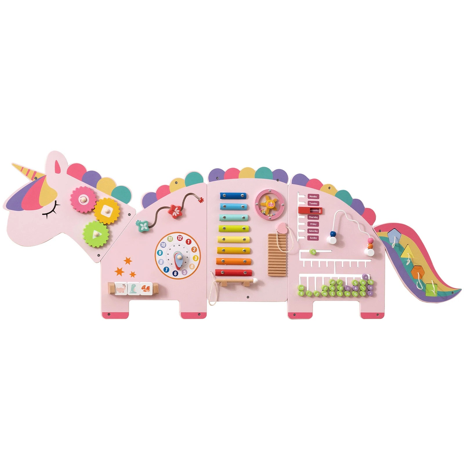 1 Costway 11in1 Wall Busy Board Panels Unicorn-themed Sensory Toy - Pink, 1 of 3