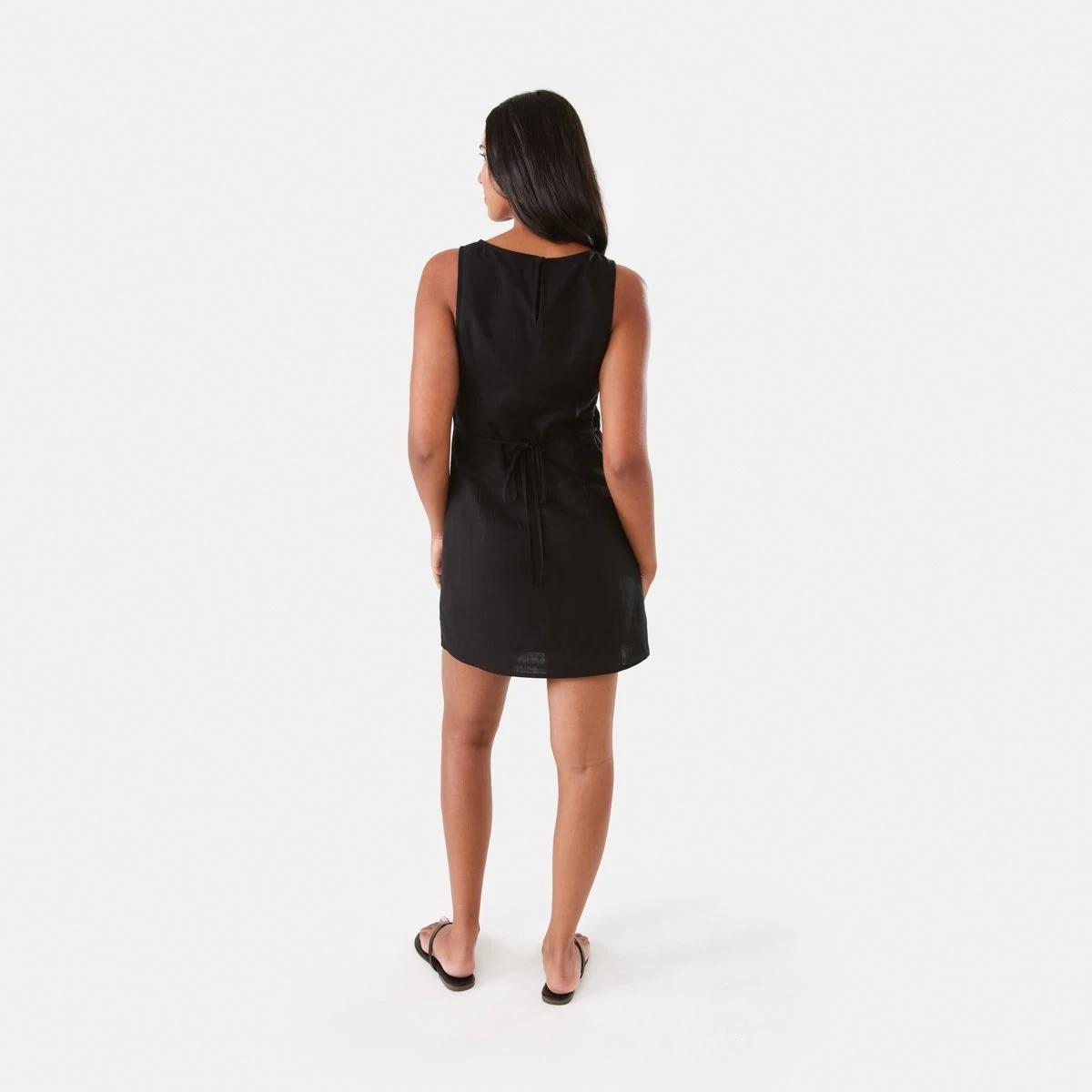 6 Sleeveless Boat Neck Linen Blend Mini Dress Black, 6 of 10