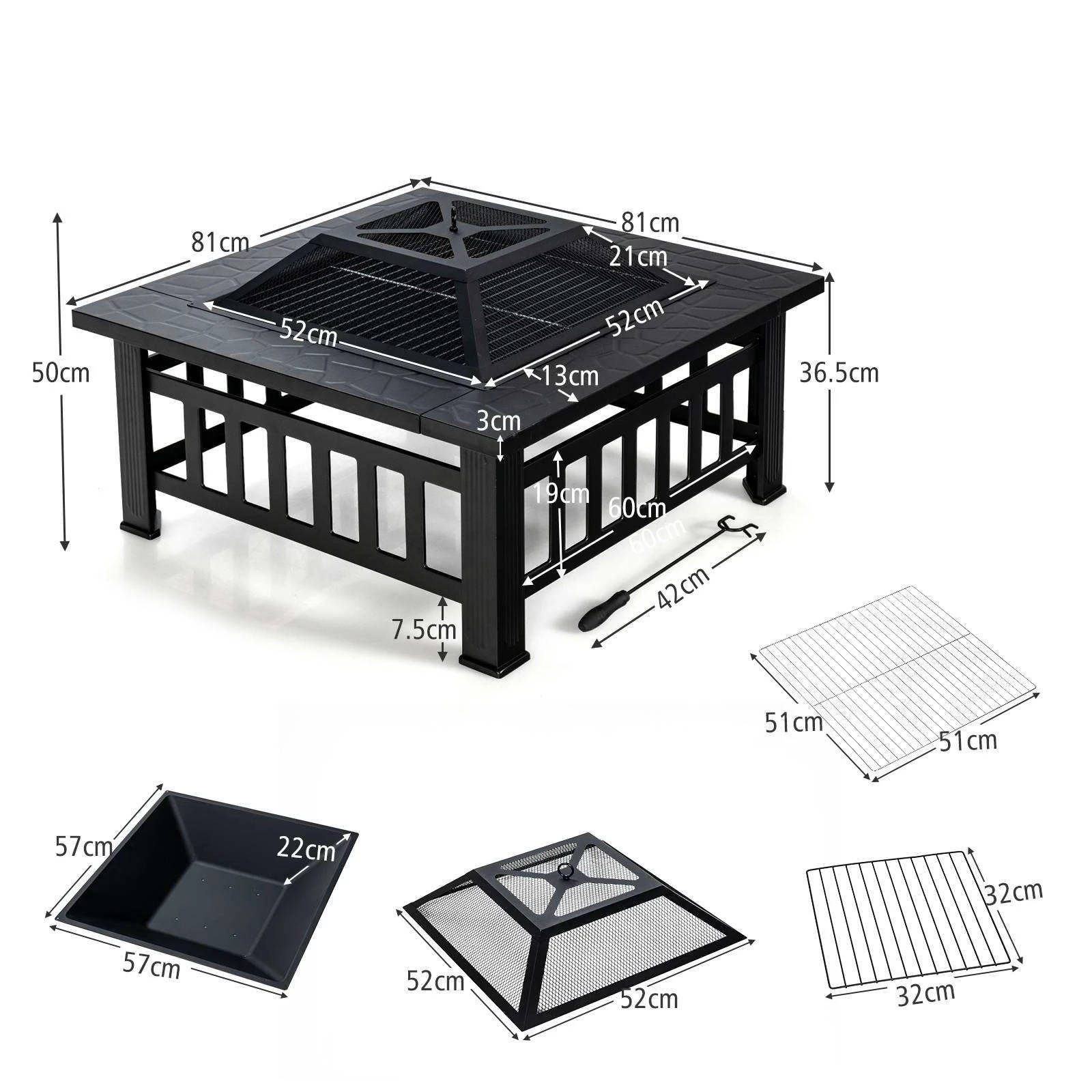 2 Costway 3 in 1 Outdoor Fire Pit Table Patio BBQ Grill Wood Burning Fireplace - Black, 2 of 2