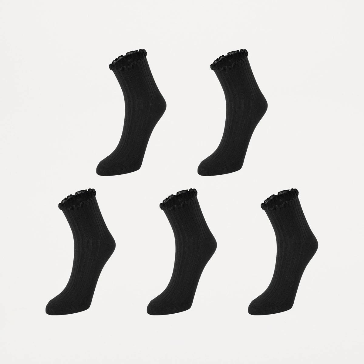 1 5 Pack Frill Quarter Crew Socks BLACK, 1 of 3
