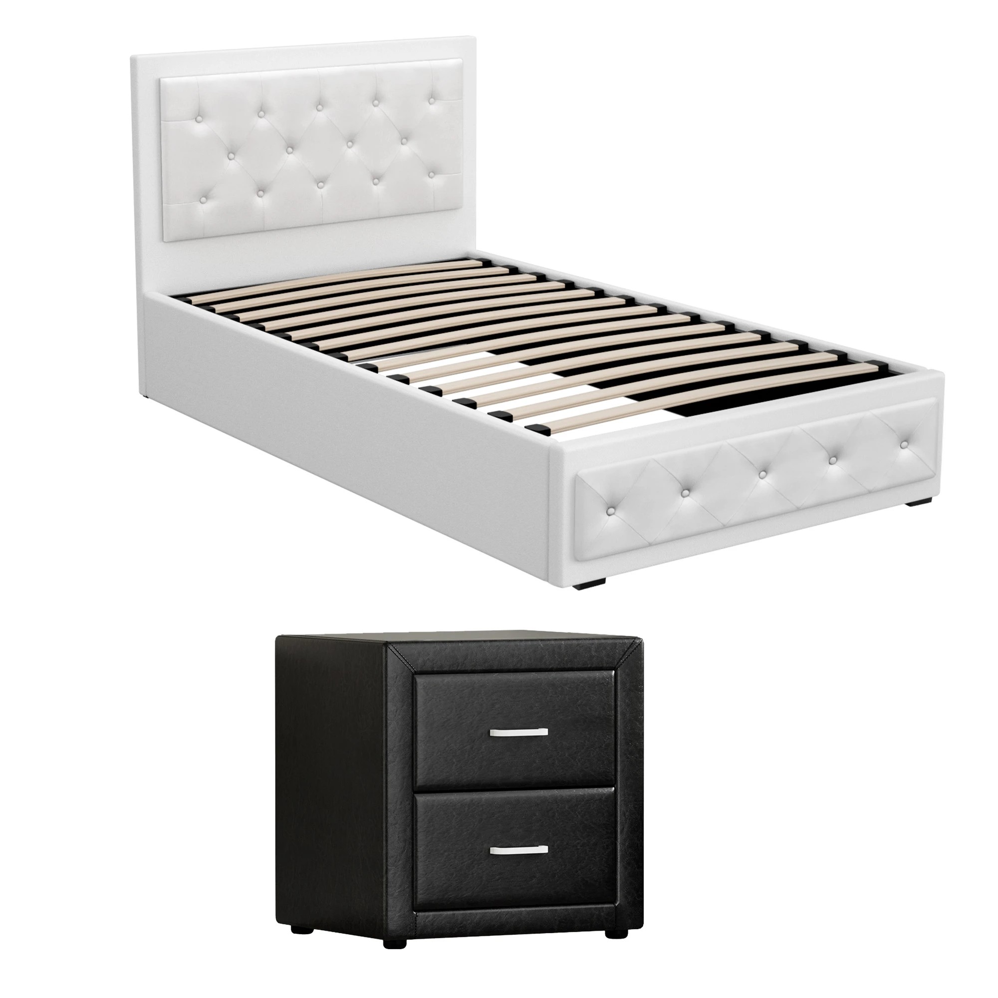 1 Artiss Bed Frame with Storage Leather Gas Lift Bed Bedside Table Set Tufted Headboard - King Single Bed - Multi, 1 of 9
