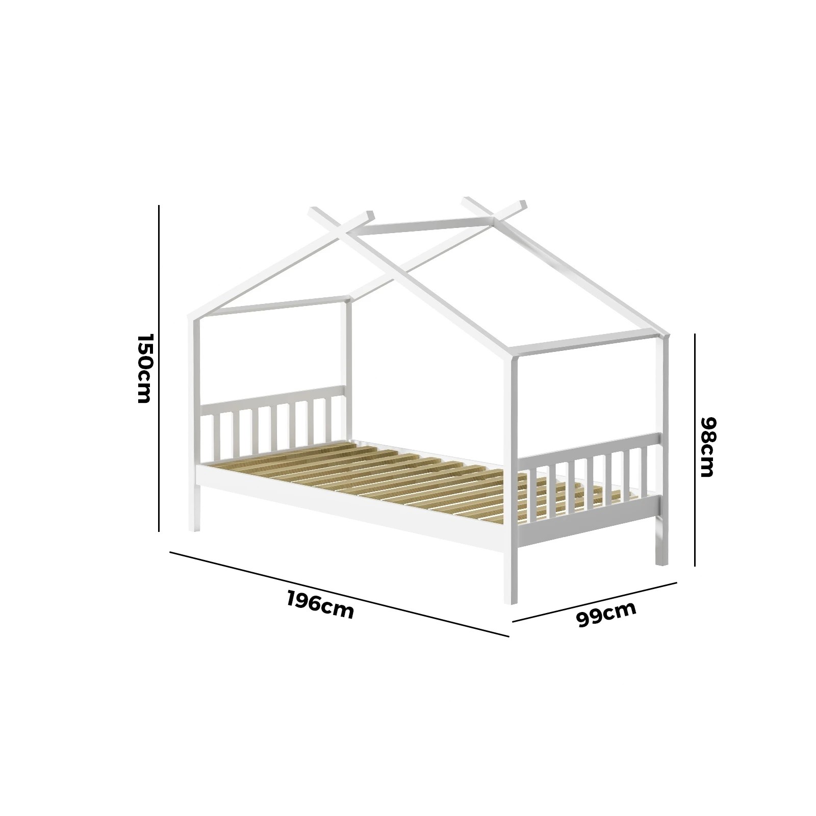 3 Oikiture Bed Frame Wooden Base Kids Single Timber House Beds
 - White, 3 of 10