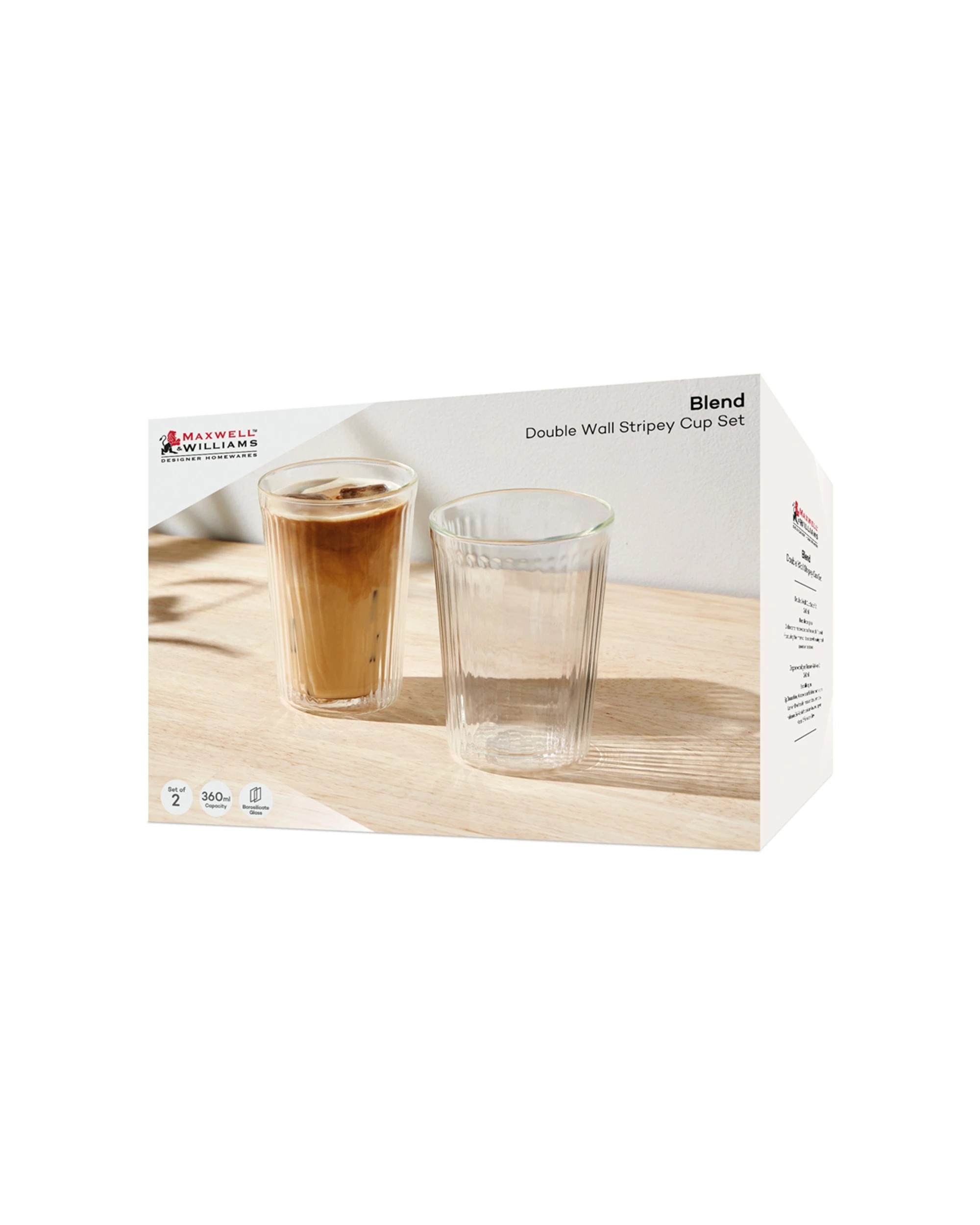 3 Maxwell & Williams Stripey 2 Pack Double Wall Borosilicate Cups 360ml
 - Plain, 3 of 3