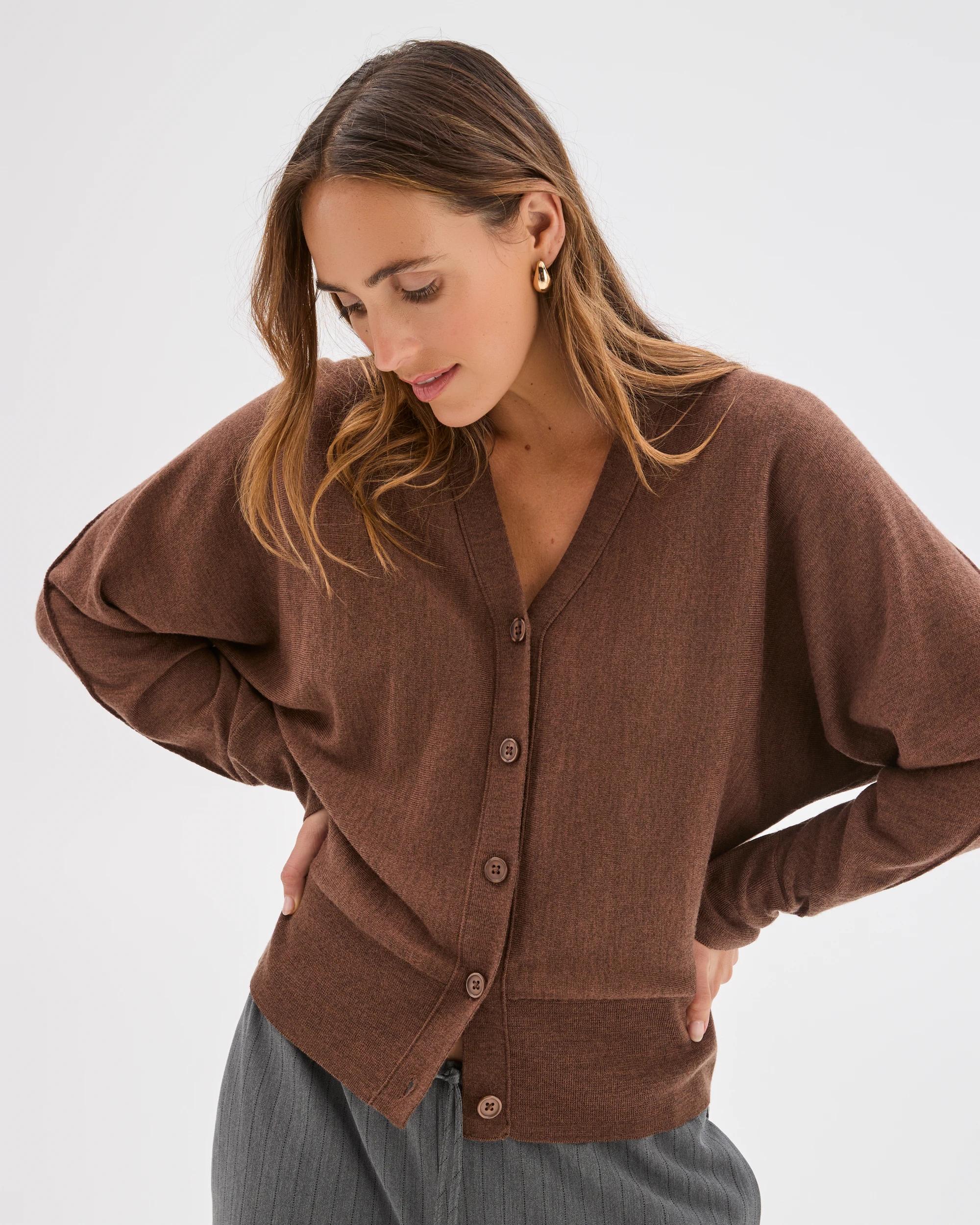 5 Preview Australian Merino Wool Batwing Cardigan CARAMEL BROWN, 5 of 7