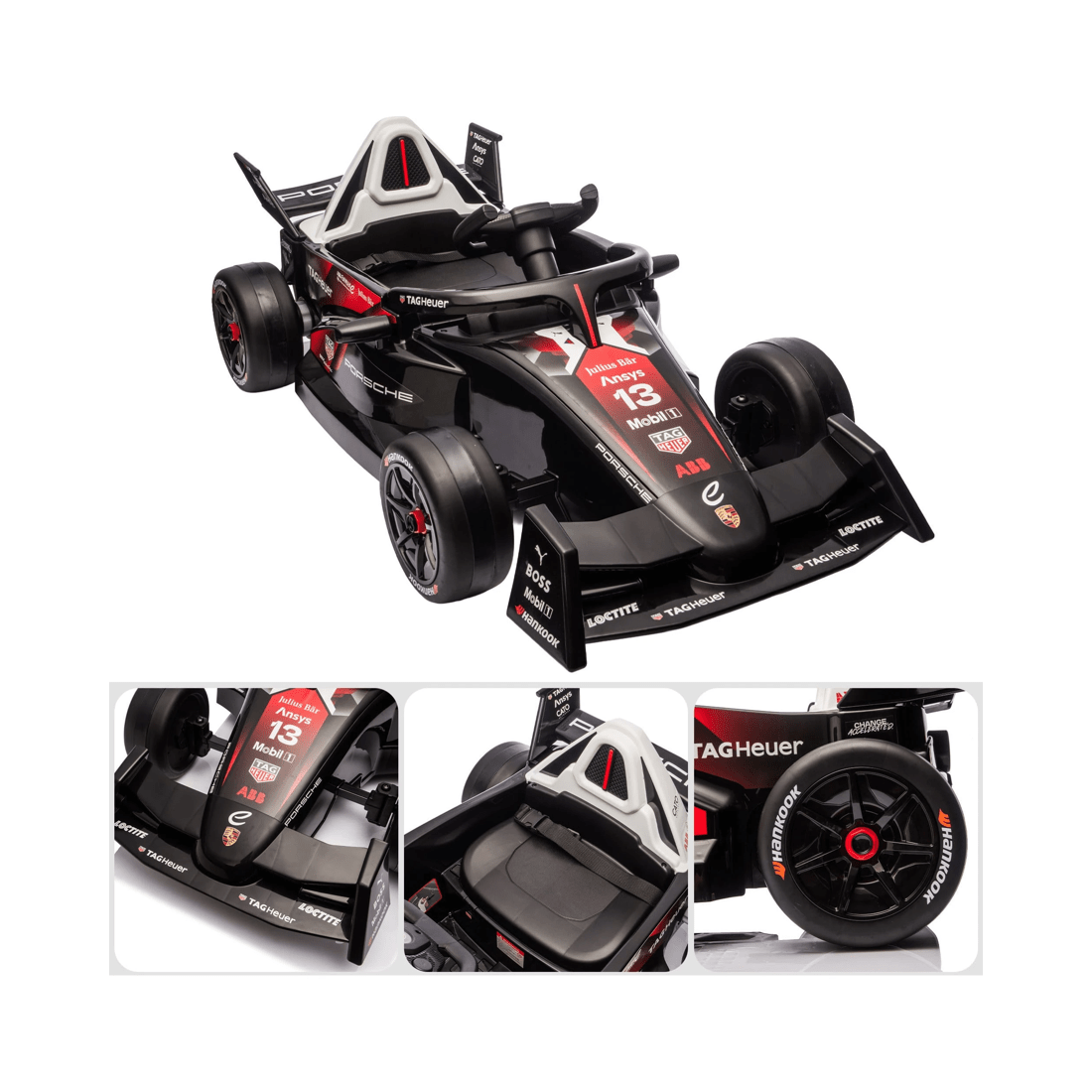 4 Kahuna Porsche Formula E Kids Electric Ride On Car Remote Control 60W Dual Motors - Red, 4 of 5