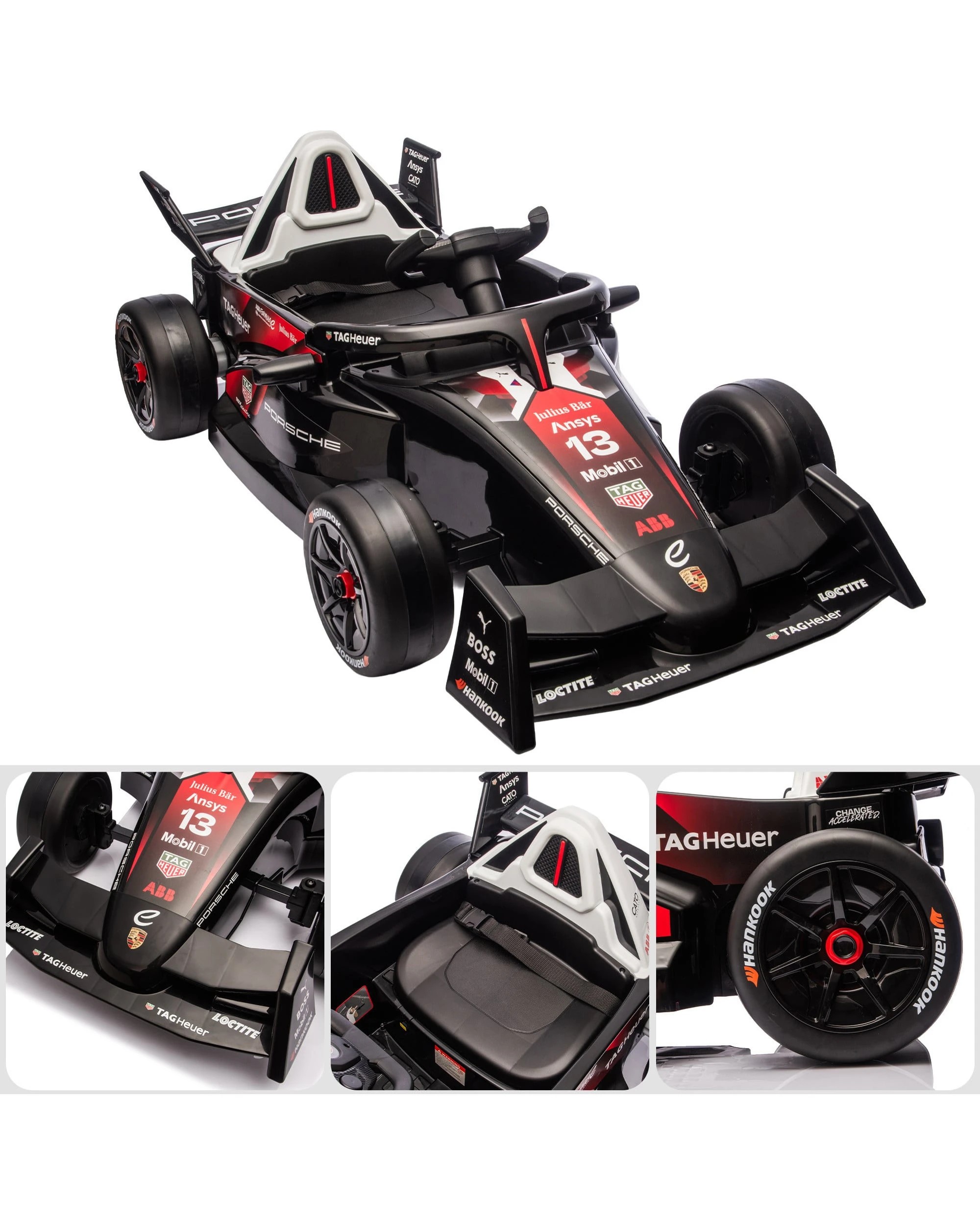 4 Kahuna Porsche Formula E Kids Electric Ride On Car Remote Control 60W Dual Motors - Red, 4 of 5