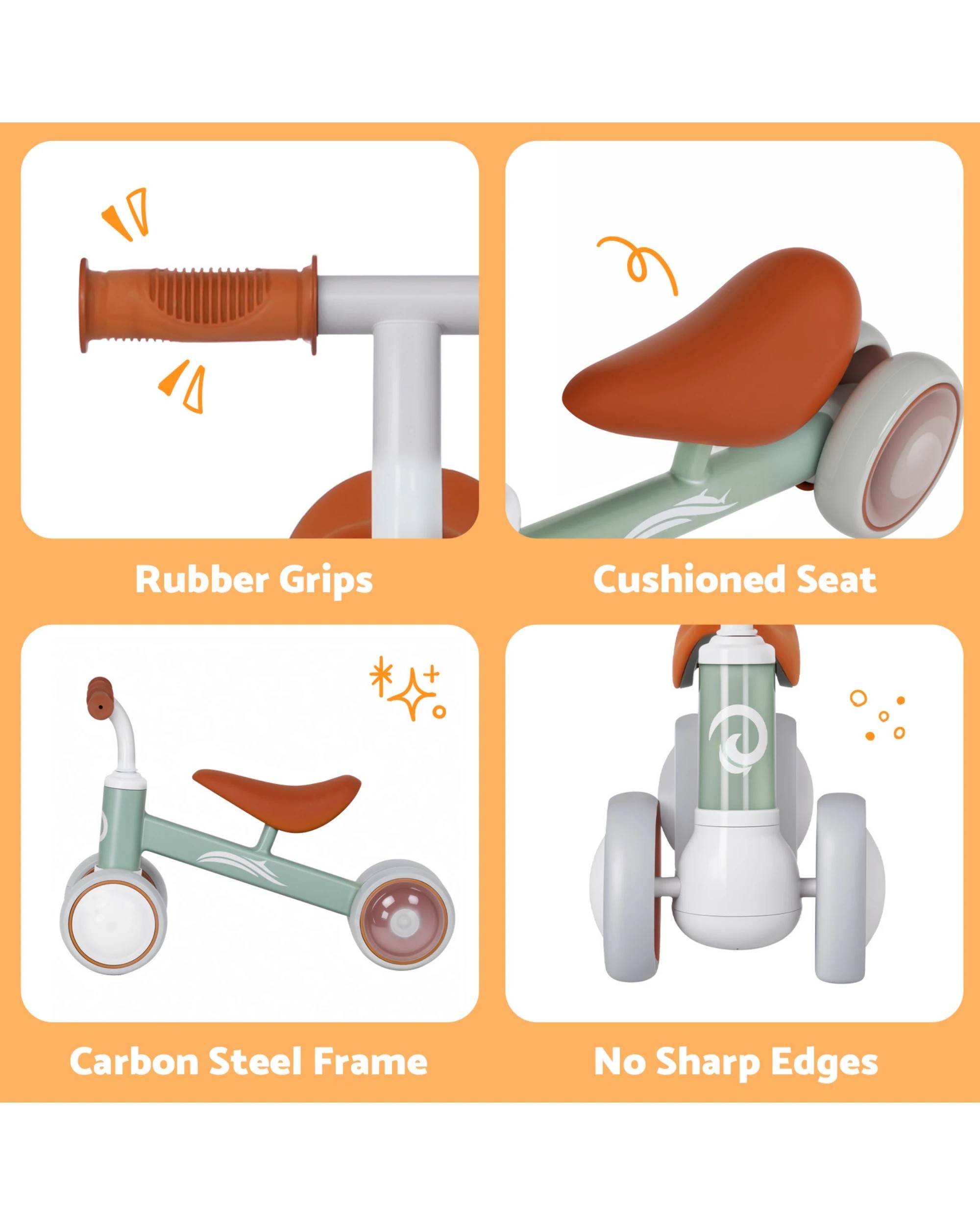 9 Advwin Baby Balance Bike w/Colorful Lighting Wheels Toddler No Pedal Push Bicycle Ride on Toy for 12-36 Month Green, 9 of 10