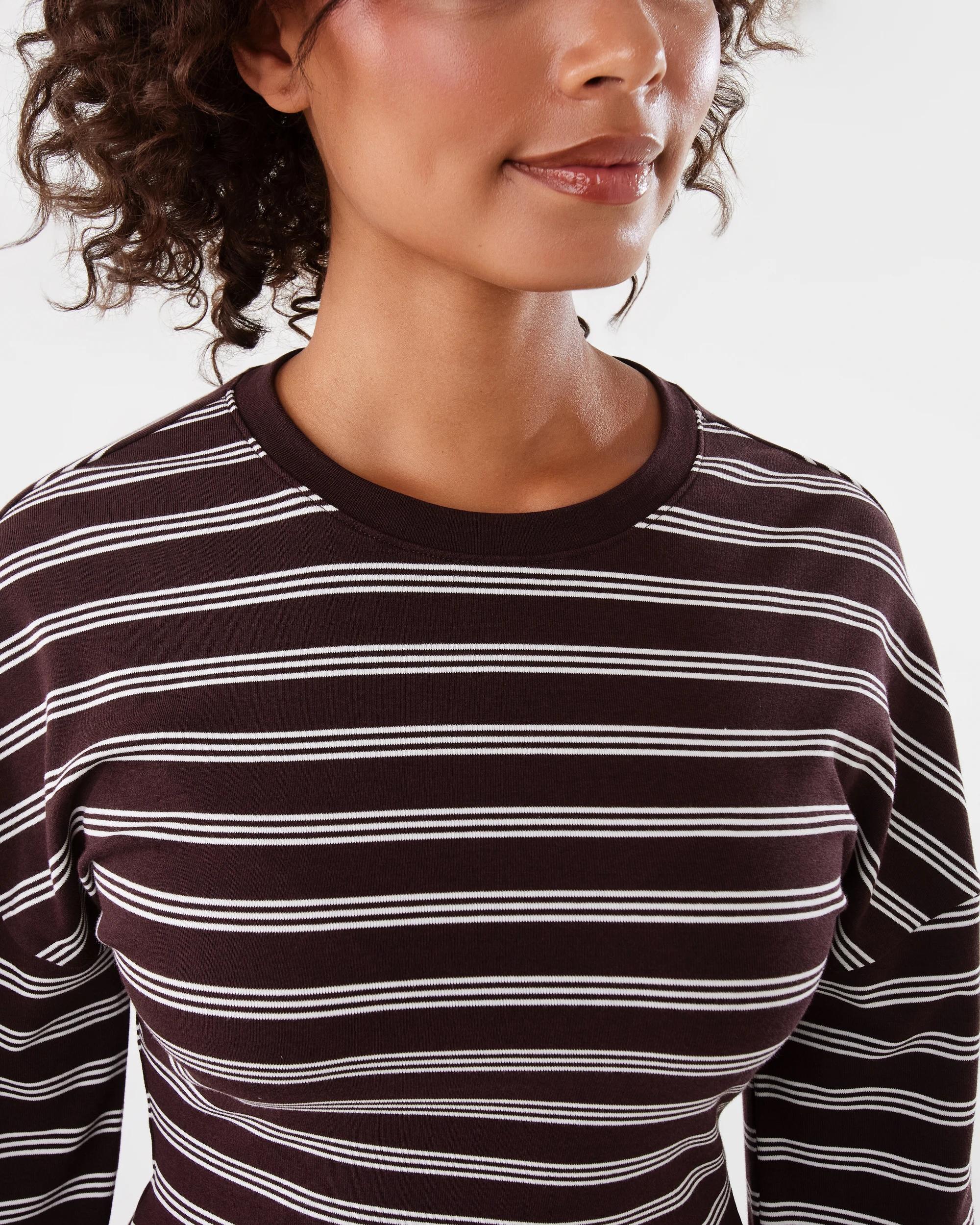 6 Long Sleeve Fitted Top Brn Stripe, 6 of 7