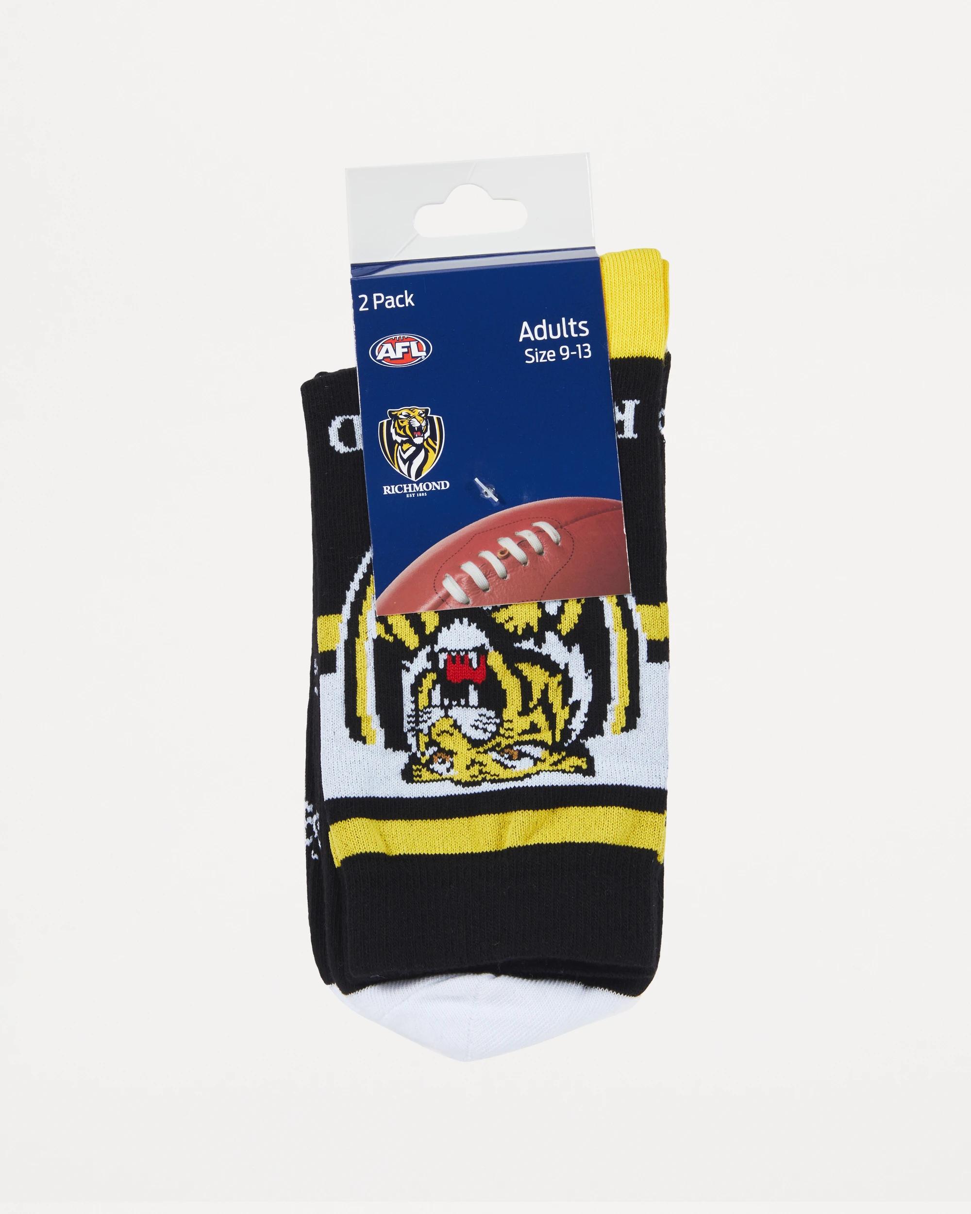 3 2 Pack Official AFL Adult Sock Set BLACK RICHMOND, 3 of 3