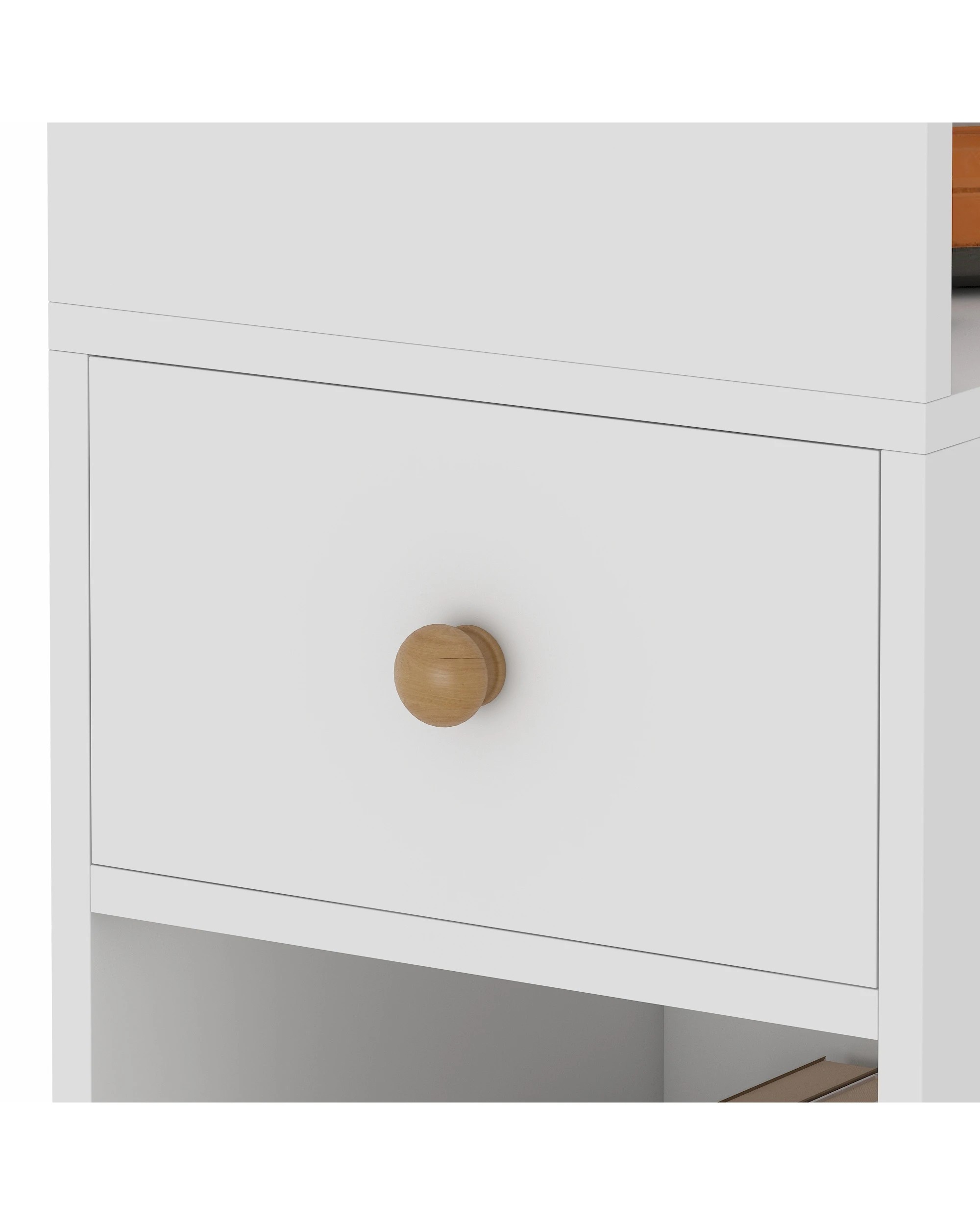 3 Advwin Slim Bedside Table w/ Side Shelf & Drawer - White, 3 of 10