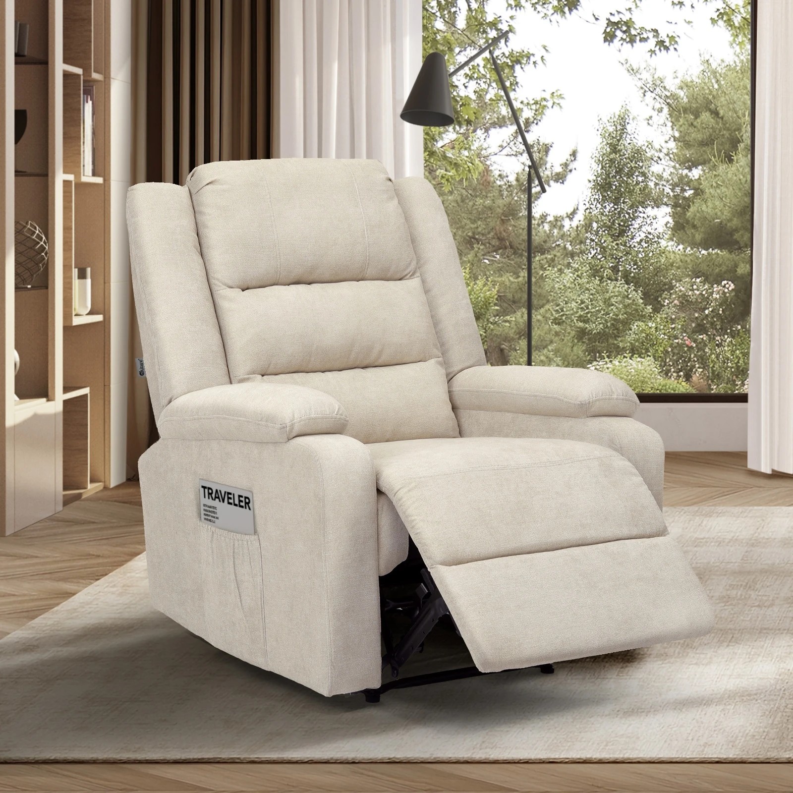 2 Oikiture Recliner Chair With Side Pocket Polyester
 - Beige, 2 of 7