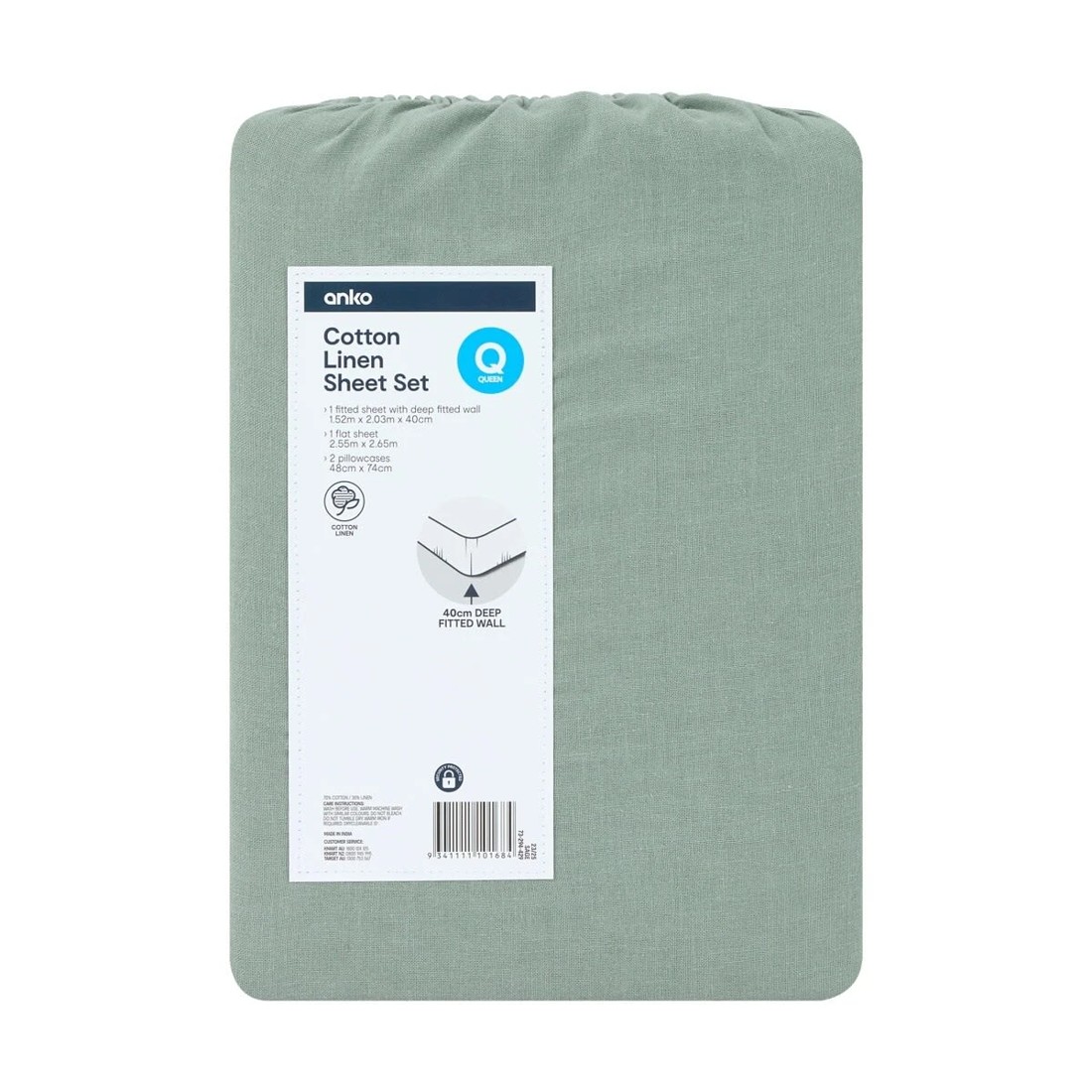 7 Cotton Linen Sheet Set - Queen Bed, Sage, 7 of 7