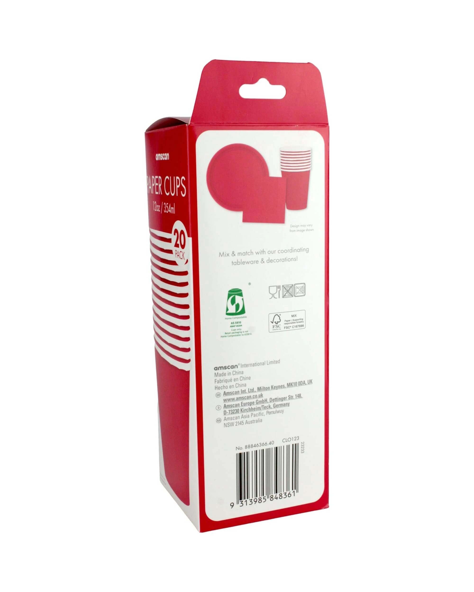 3 Amscan Apple Red Paper Cups 354ml Pack of 20 - Red, 3 of 3