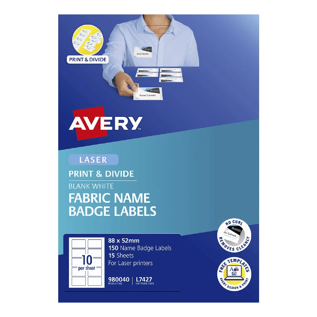 1 Avery Fabric Name Badge Labels 88 x 52mm White 150 Pack, 1 of 10