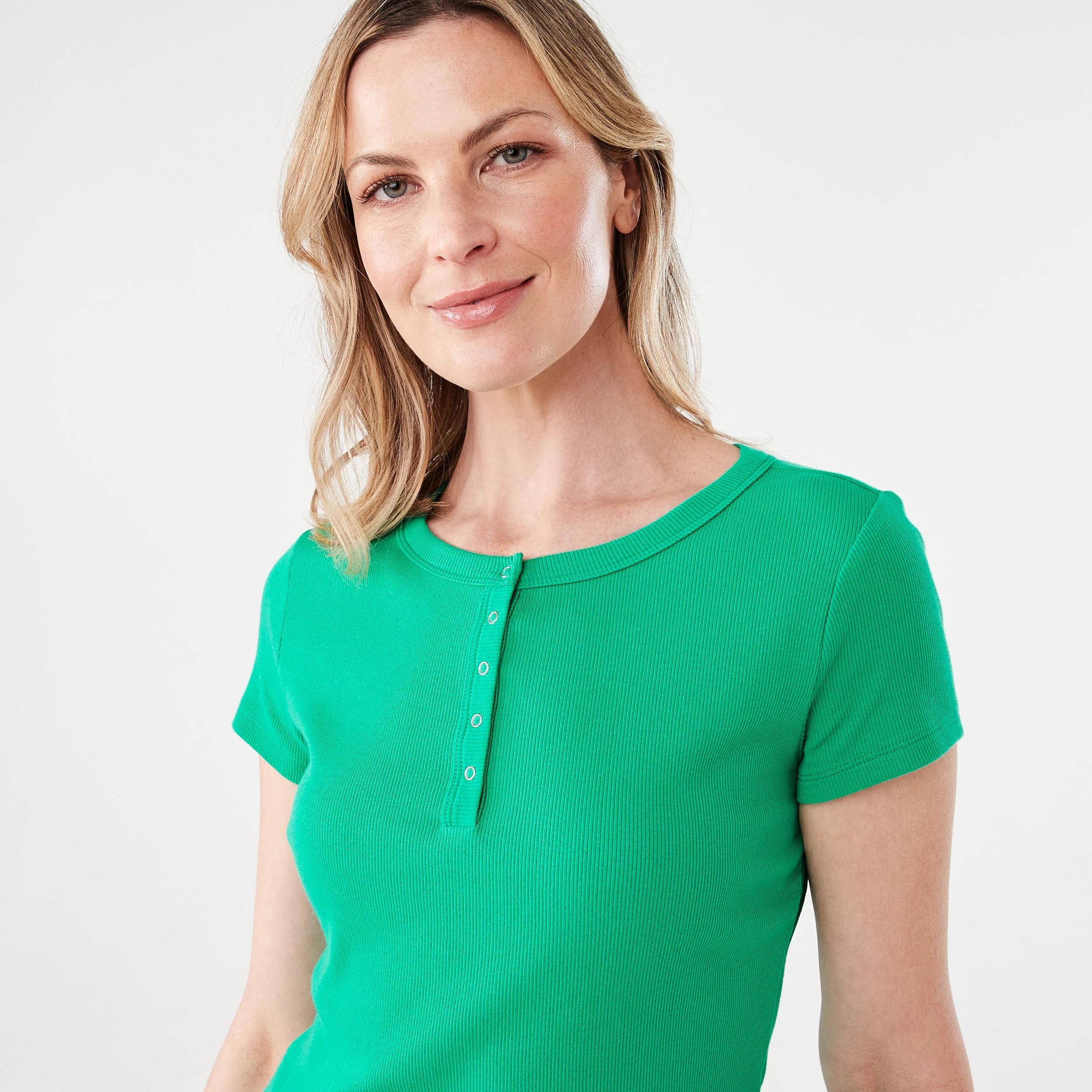 4 Short Sleeve Rib Henley T-shirt SIMPLY GREEN, 4 of 6