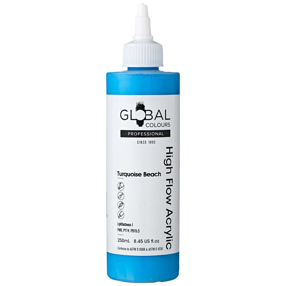 1 Global Colours High Flow Acrylic Paint 250mL Turquoise Beach, 1 of 2