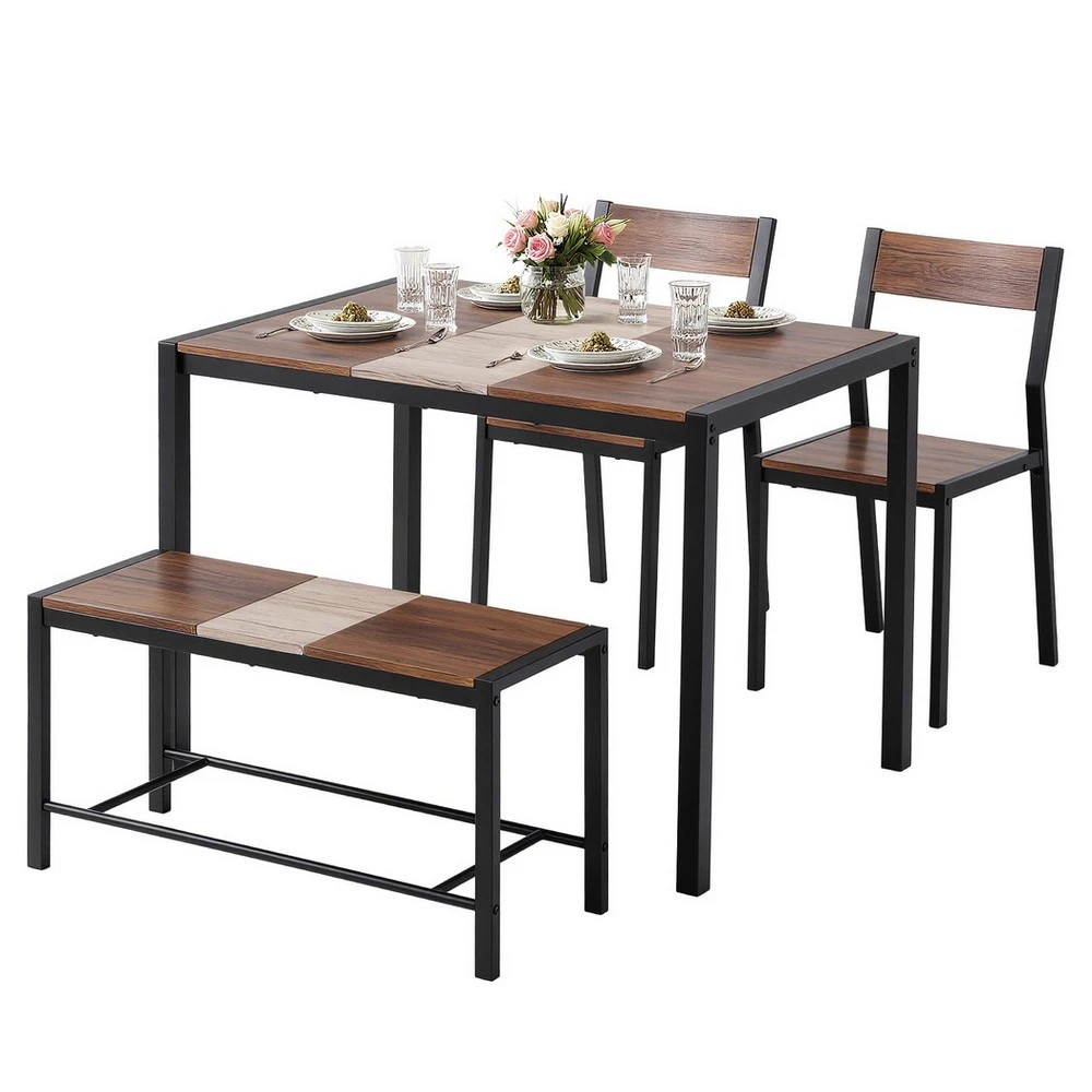 1 Artiss Dining Table and Chairs Set of 4 Bench Kitchen Furniture Rustic - Multi, 1 of 2