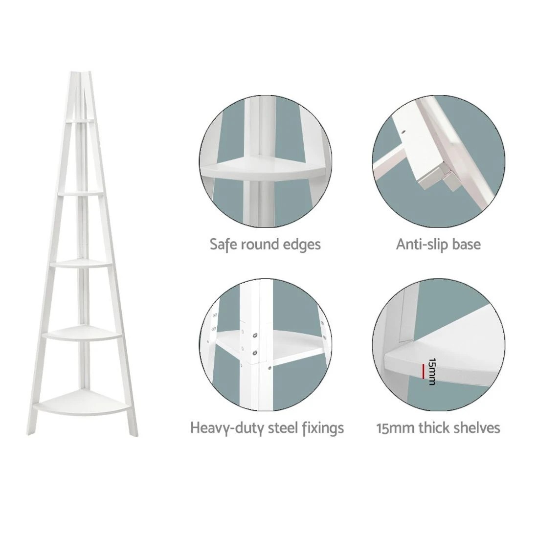 7 Artiss Bookshelf Corner Shelf 5 Tiers - White, 7 of 8