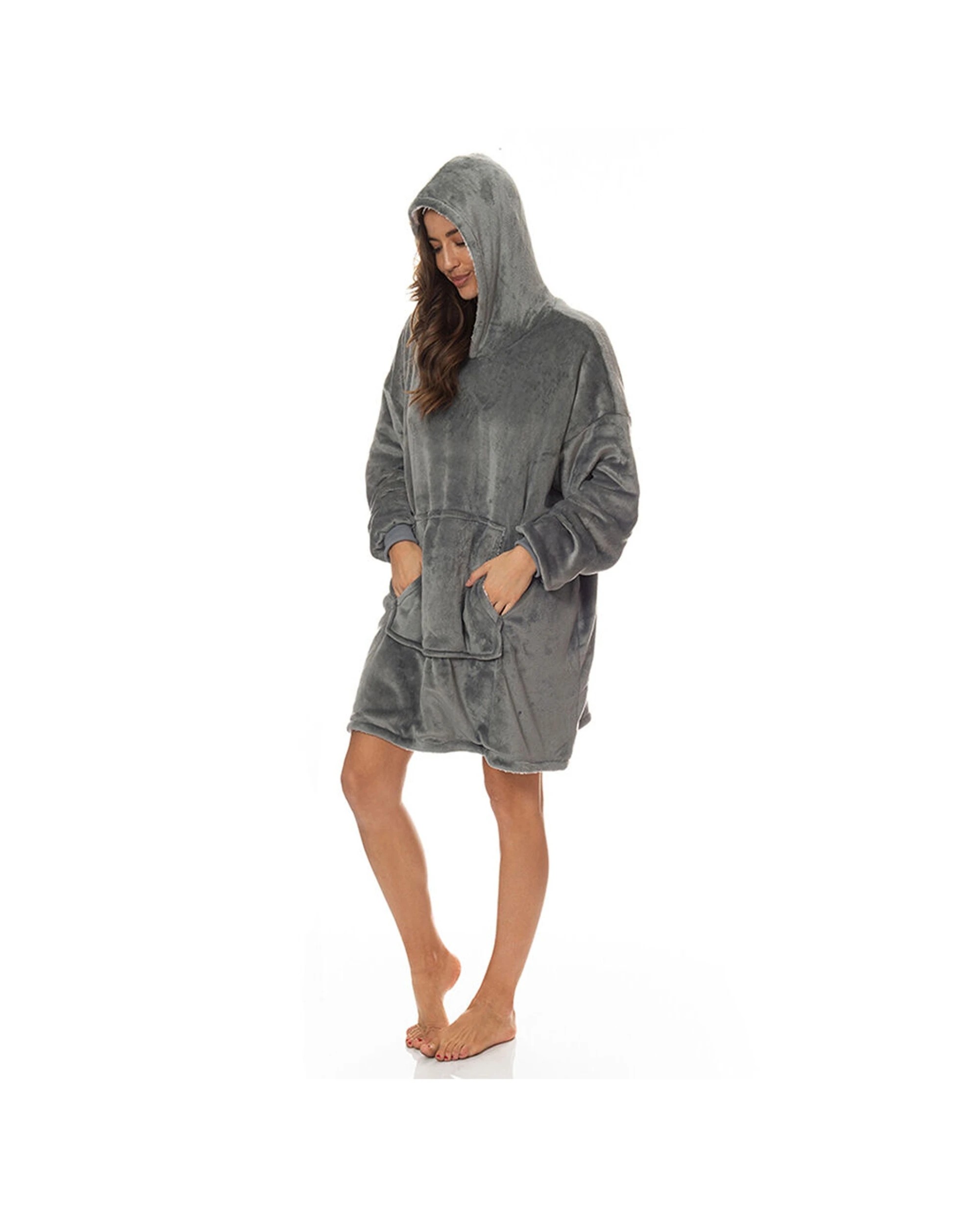 3 Royal Comfort Reversible Fleece Winter Snug Hoodie Soft Double-Layered - Grey, 3 of 6