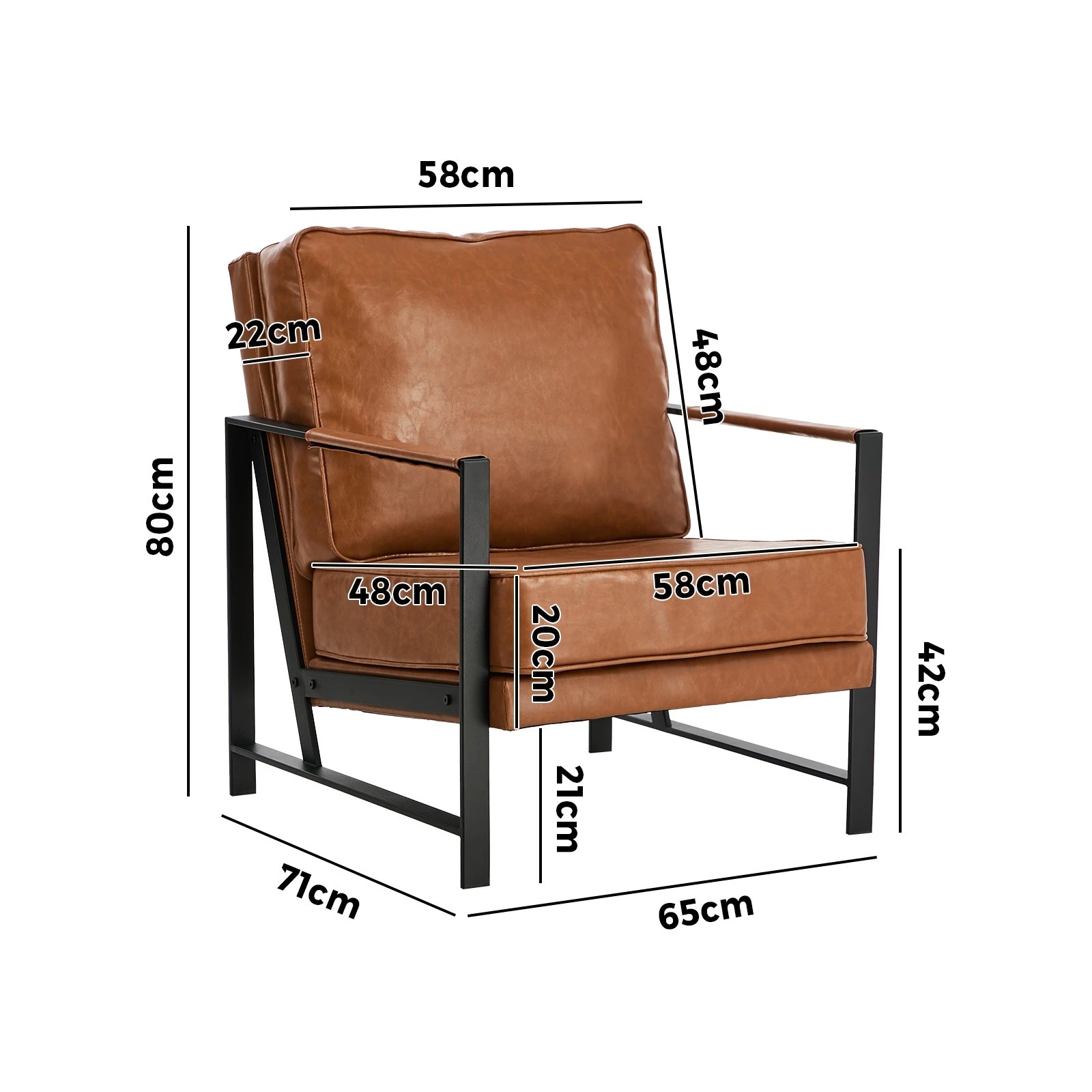 2 Oikiture Lounge Armchair Sofa Chair Faux Leather Accent Armchairs - Brown, 2 of 10