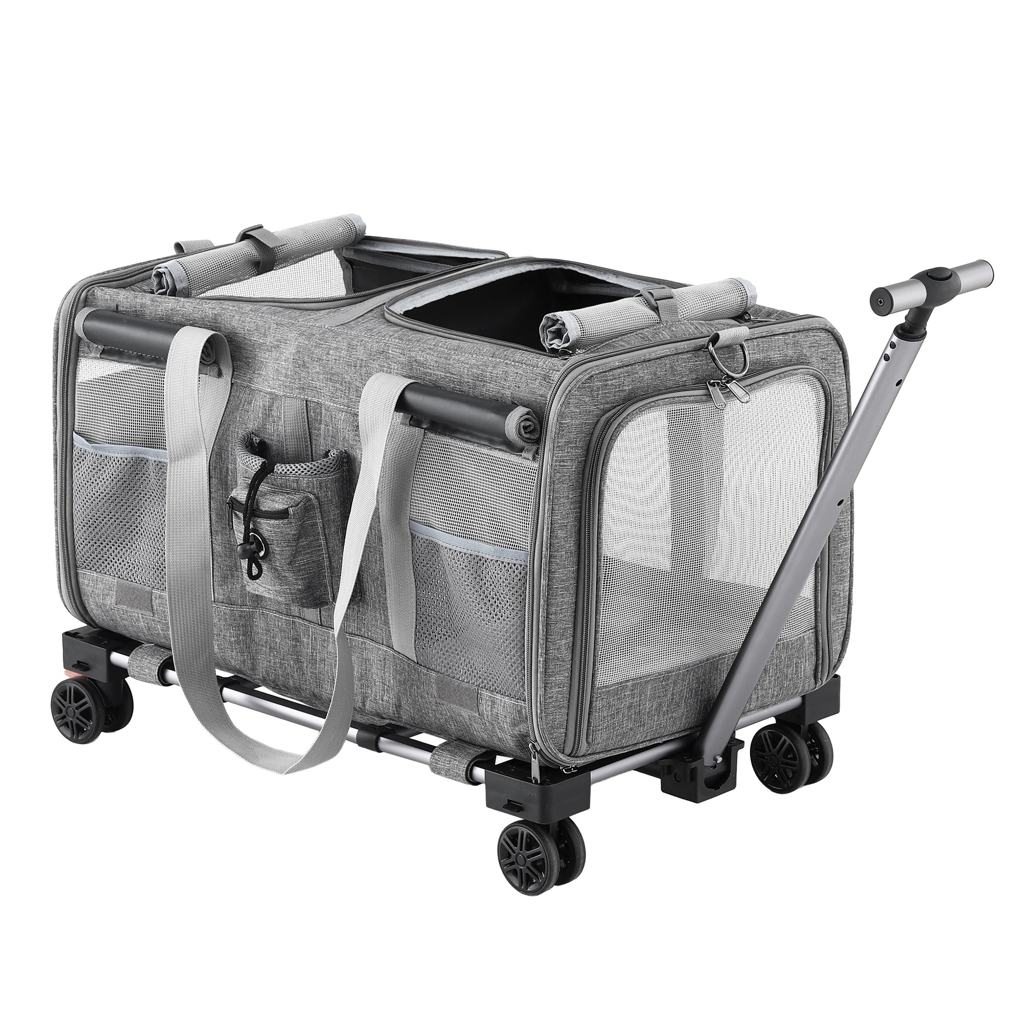 1 i.Pet Pet Carrier Swivel Wheels Foldable Cat Dog Trolley Stroller Travel Bag - Grey, 1 of 8