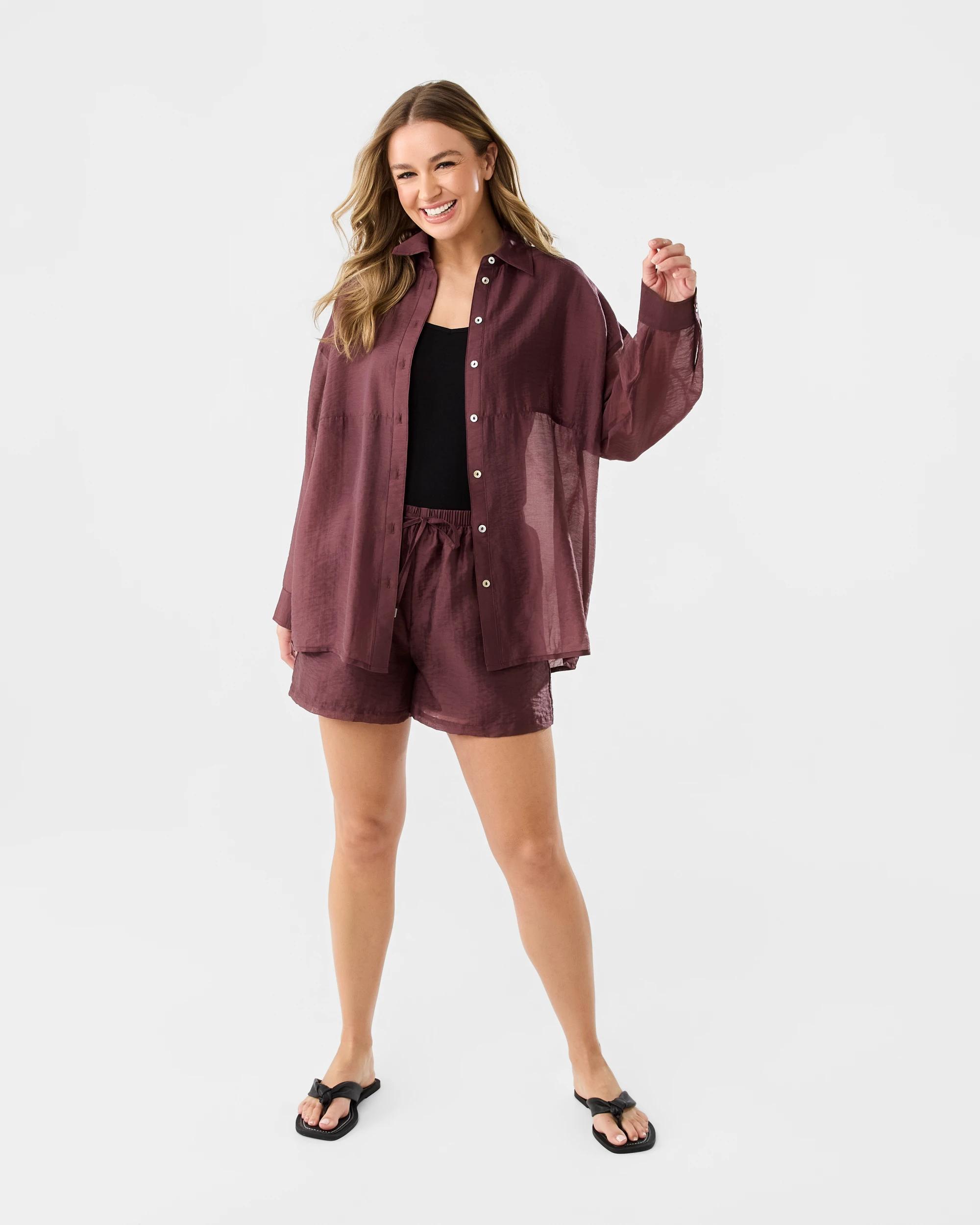 6 Tie Waist Sheer Shorts Cherry, 6 of 8