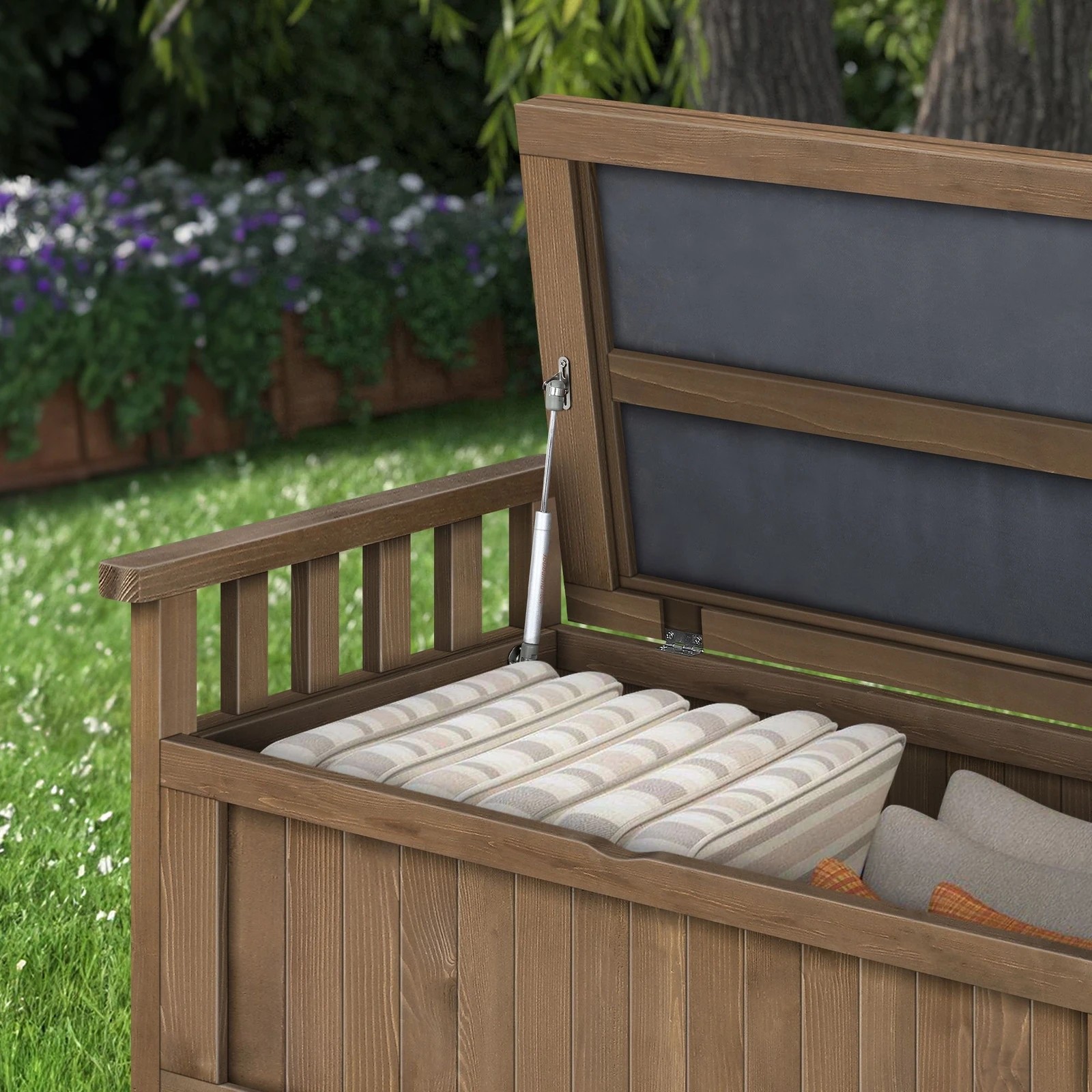 8 Alfordson Outdoor Storage Box Garden Bench Wooden Ottoman Patio Furniture - Brown, 8 of 9