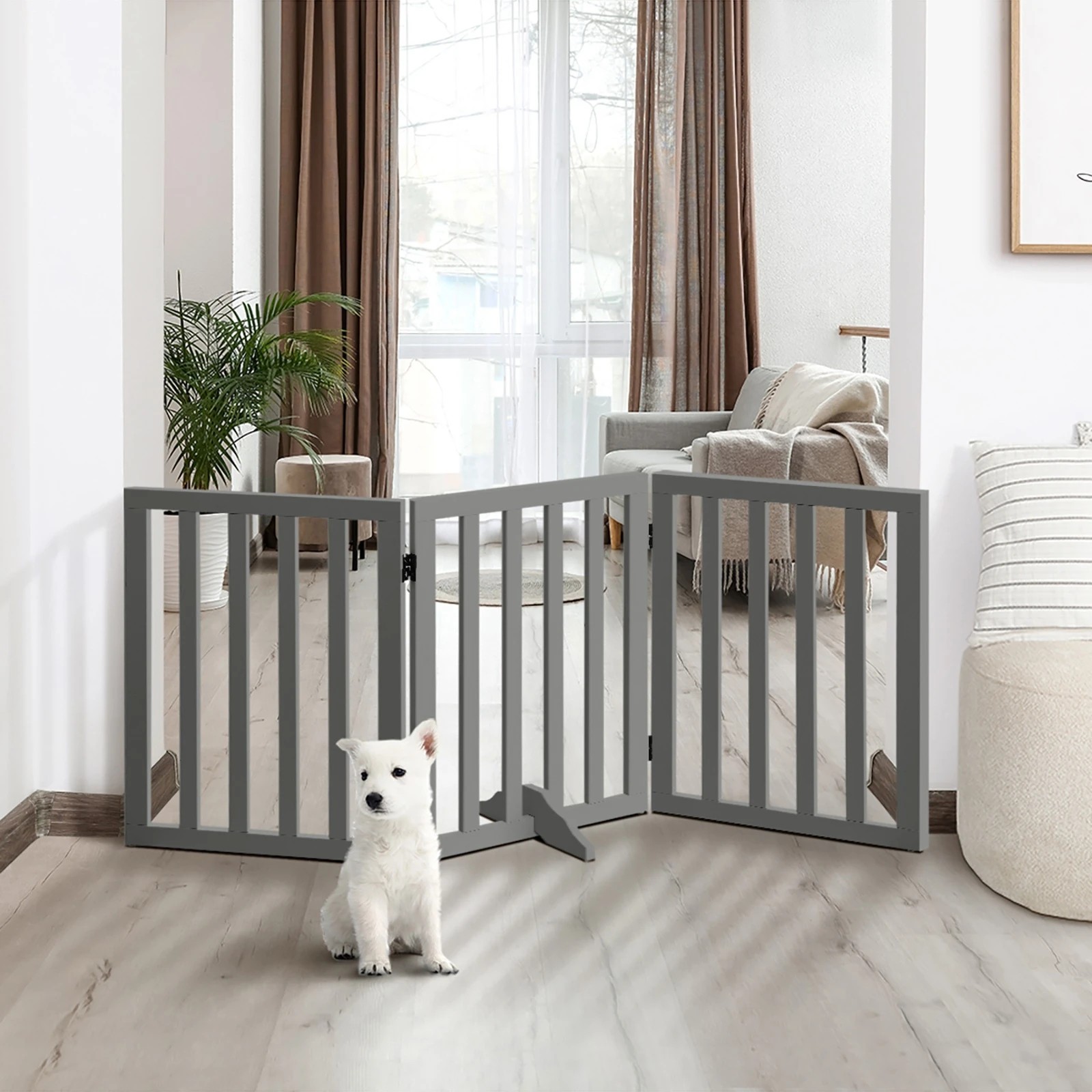 4 Alopet Wooden Pet Gate Dog Fence Safety Stair Barrier Security Door 3-Panel - Grey, 4 of 10