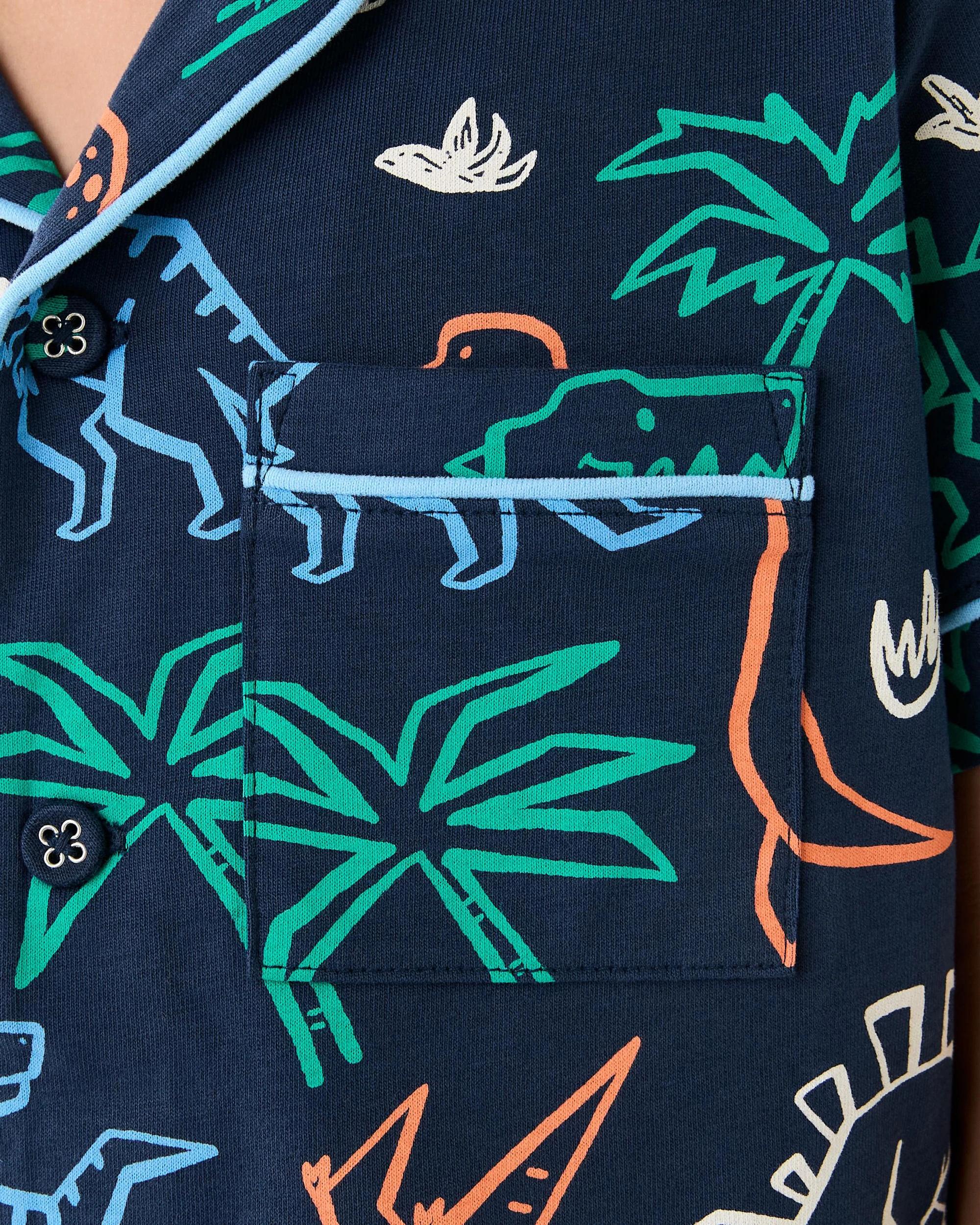 5 Short Sleeve Button Down Pyjama Set Nvy Dino, 5 of 8