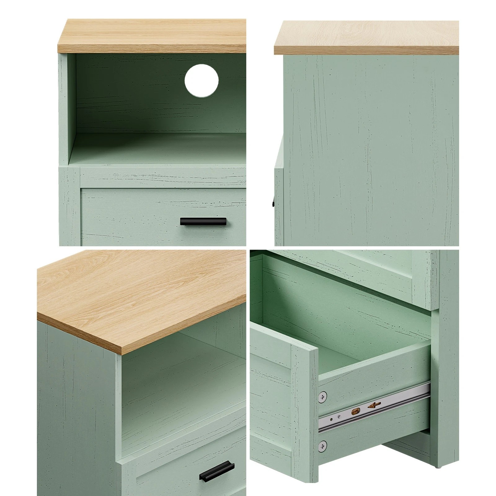 5 Oikiture Bedside Table 2 Drawers Open Shelf Nightstand Storage - Green, 5 of 8