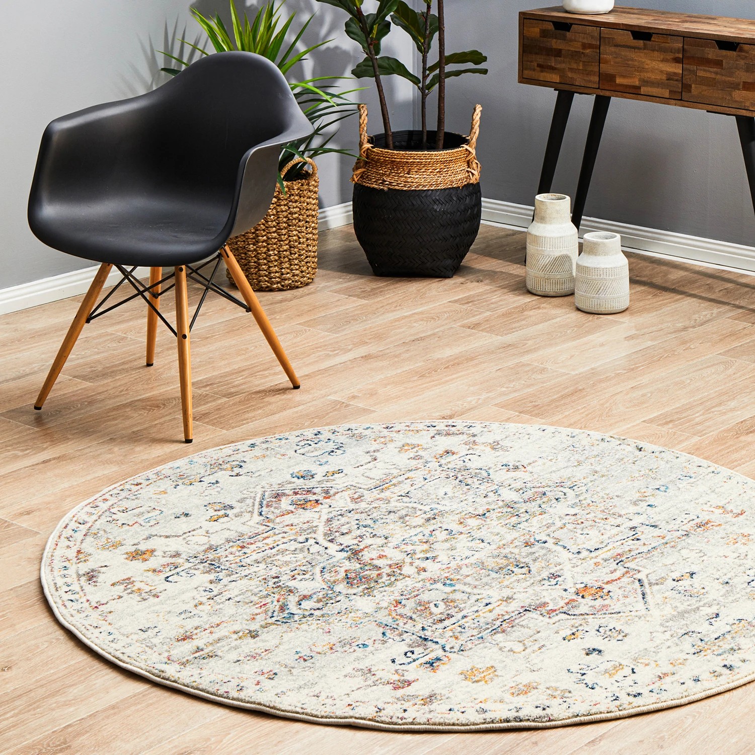 1 Common Ground Rugs Era 911 240x240cm - Large Round Power Loomed Pet Friendly Rug - Natural, 1 of 9