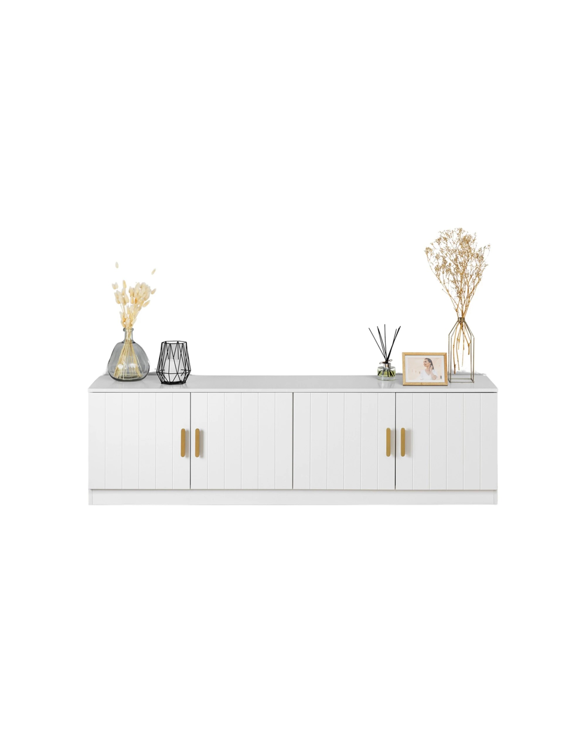 2 European Cabinetry Bucharest VJ Panel TV Unit Brass Oval Handle - White, 2 of 4