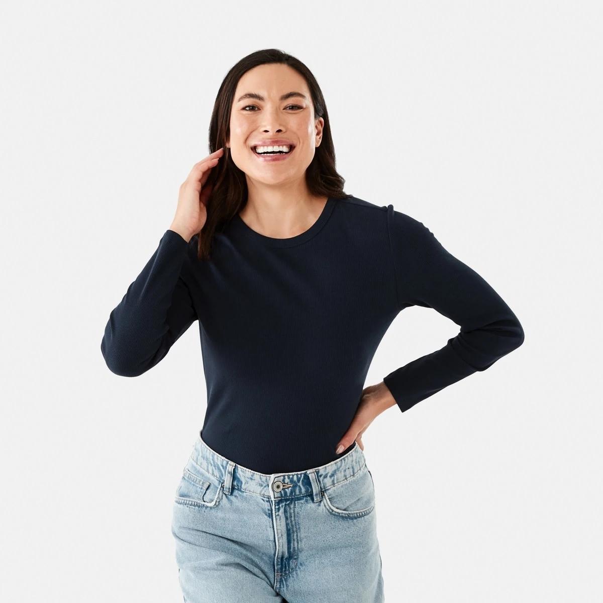 1 Long Sleeve Rib Crew T-shirt Navy Blaze, 1 of 6