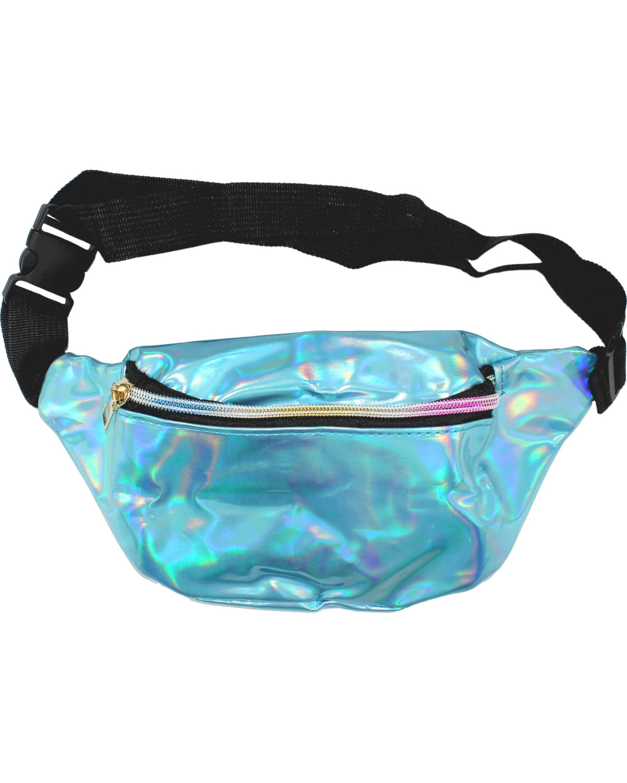 1 Partyrama Iridescent Blue Bum Bag with Rainbow Zip - Blue, 1 of 1