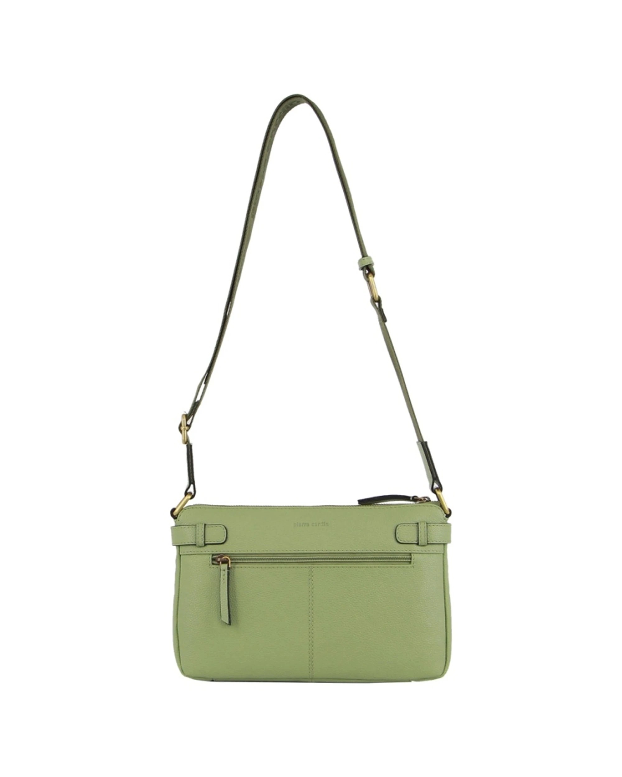 3 Pierre Cardin Ladies Leather Webbing Strap Shoulder Crossbody Bag 23x20cm Jade - Green, 3 of 4