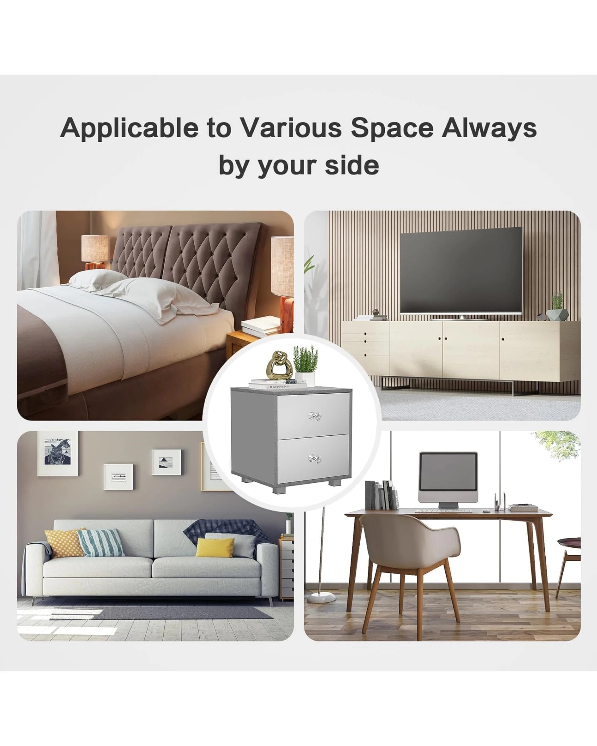 7 Advwin 2 Drawers Bedside Table Set of 2 Mirrored Nightstand, 7 of 8