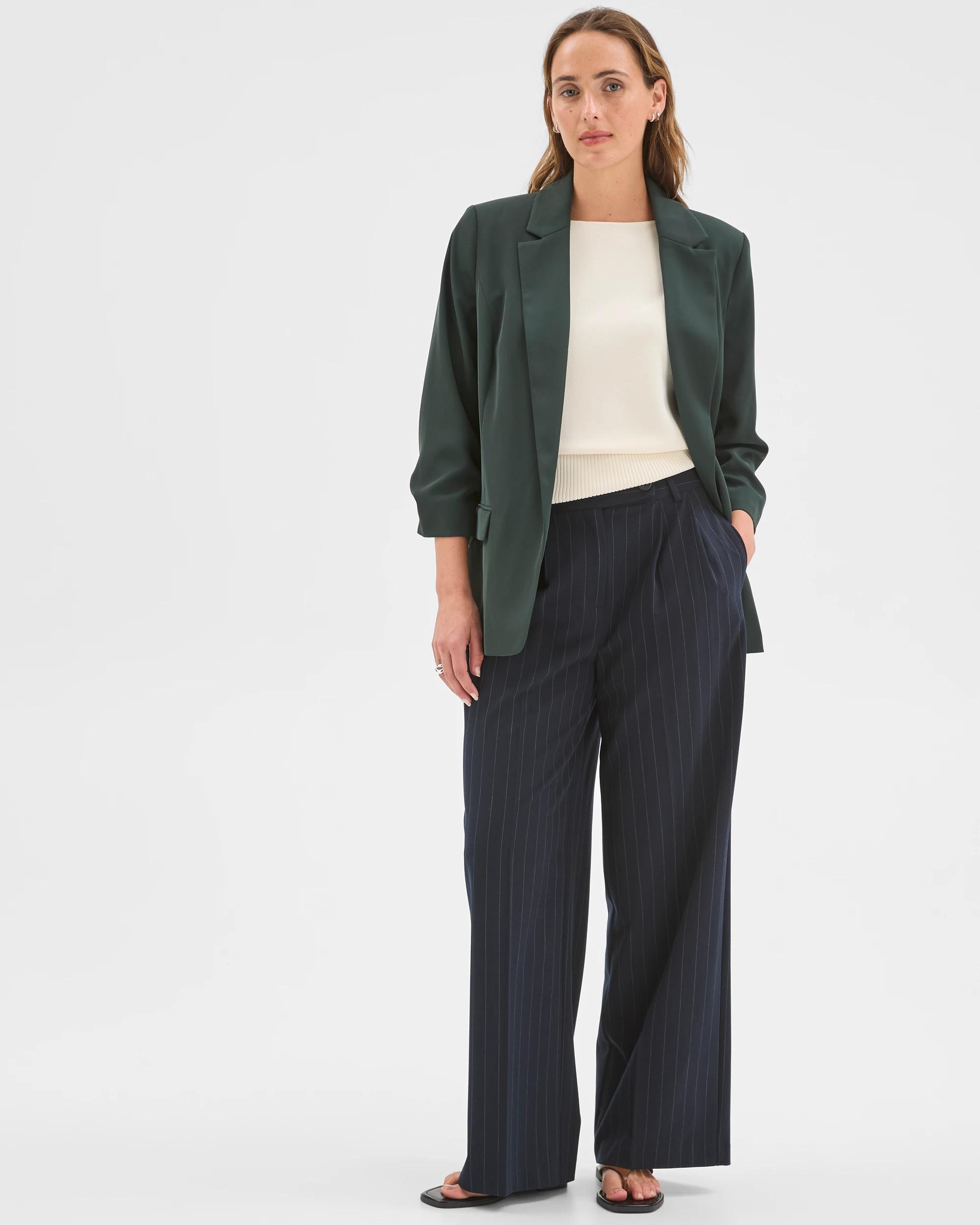 1 Preview Ruched Sleeve Blazer MID JADE, 1 of 6