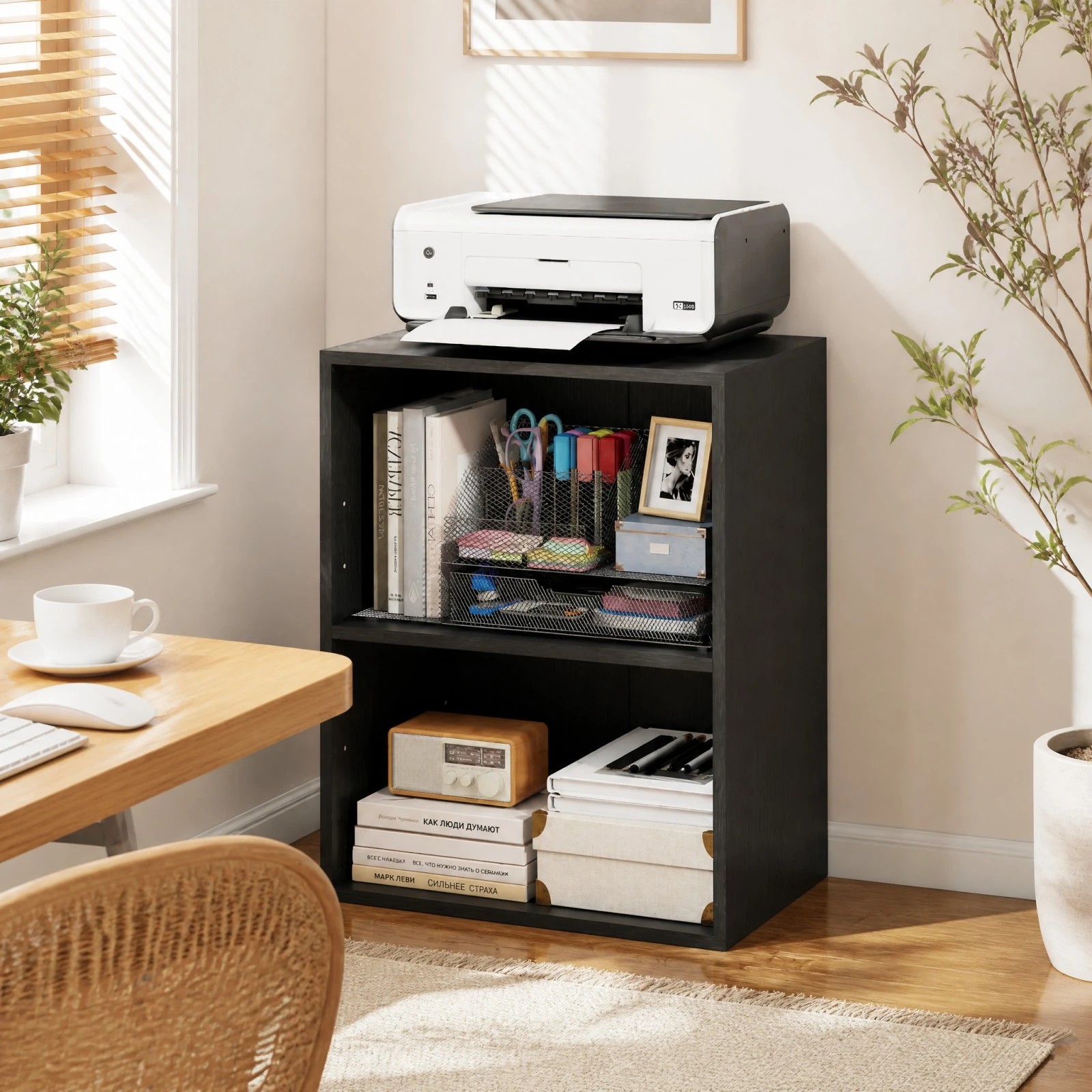 1 Costway 2-Cube Bookshelf Cubby Storage Organizer Display Shelf w/5-Position Adjustable Shelf - Black, 1 of 5
