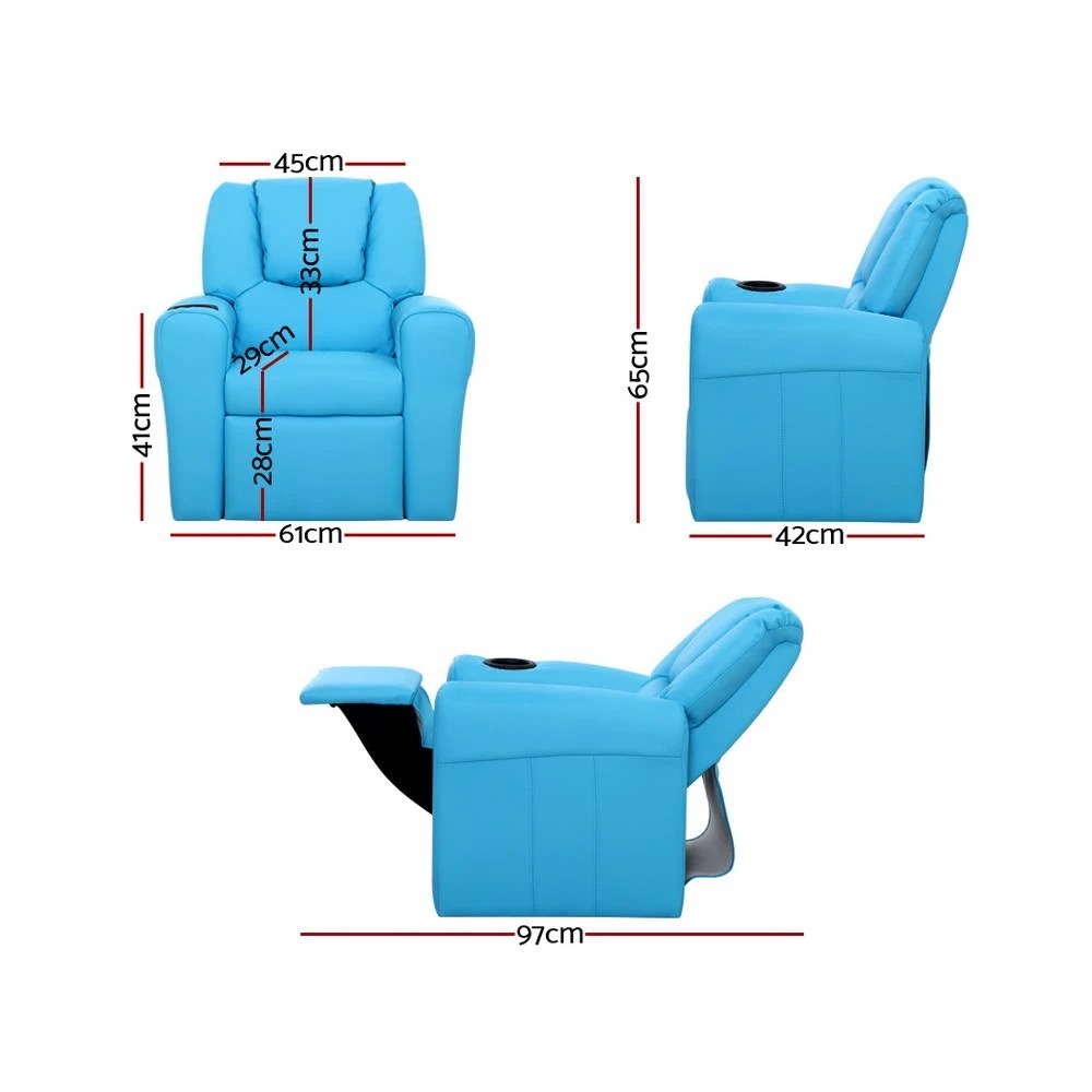 2 Keezi Kids Recliner Chair  PU Leather Sofa Lounge Couch Children Armchair - Blue, 2 of 7
