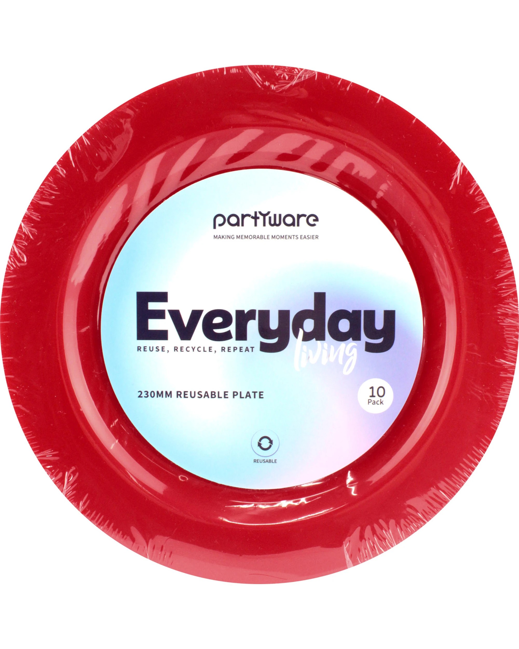 2 Red 23cm Plastic Reusable Plates (Pack of 10) - Red, 2 of 2