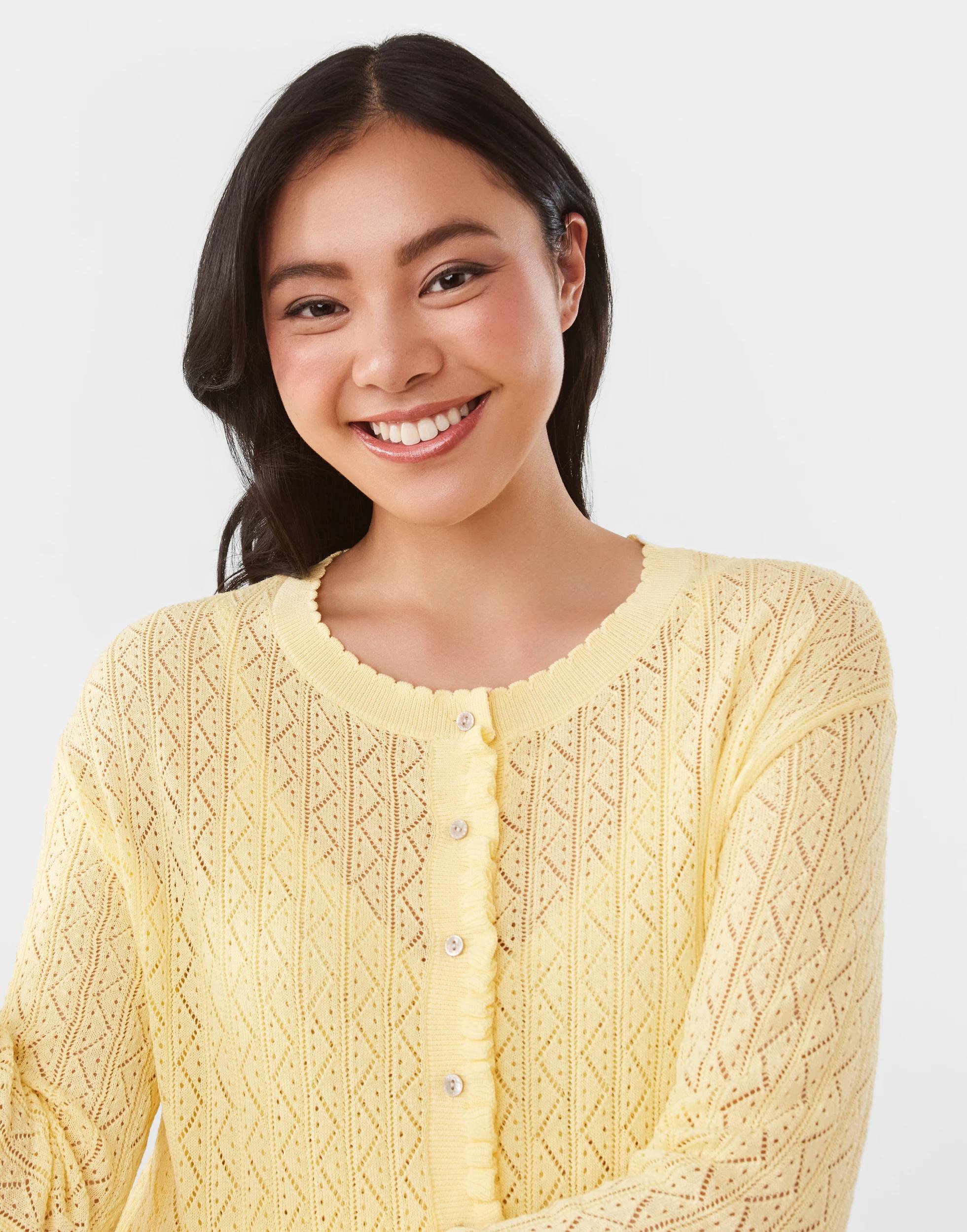 5 Pointelle Cardigan Fln Yellow, 5 of 8