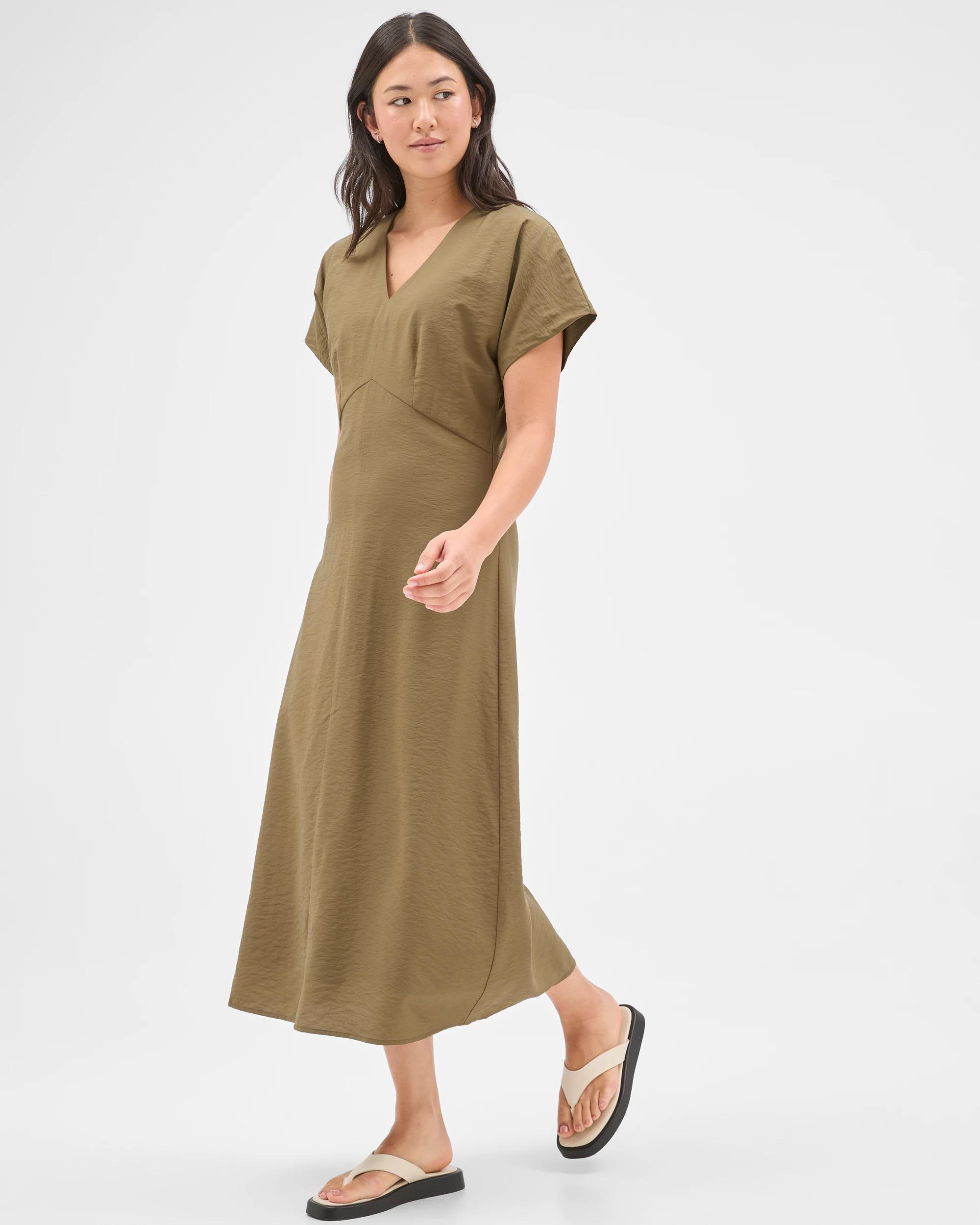 2 Preview Wendy Seam Detail Midi Dress KHAKI OLIVE, 2 of 7