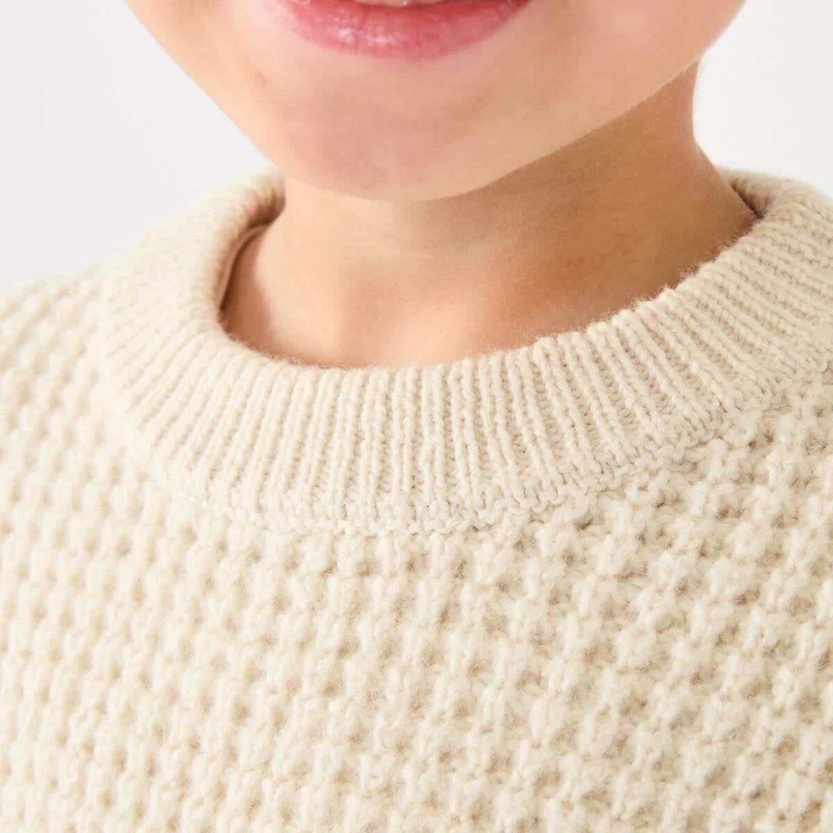 4 Waffle Crew Knitwear Top Ecru, 4 of 9
