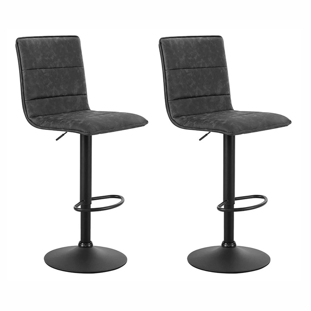 1 Artiss 2x Bar Stools Gas Lift Vintage Leather - Grey, 1 of 5