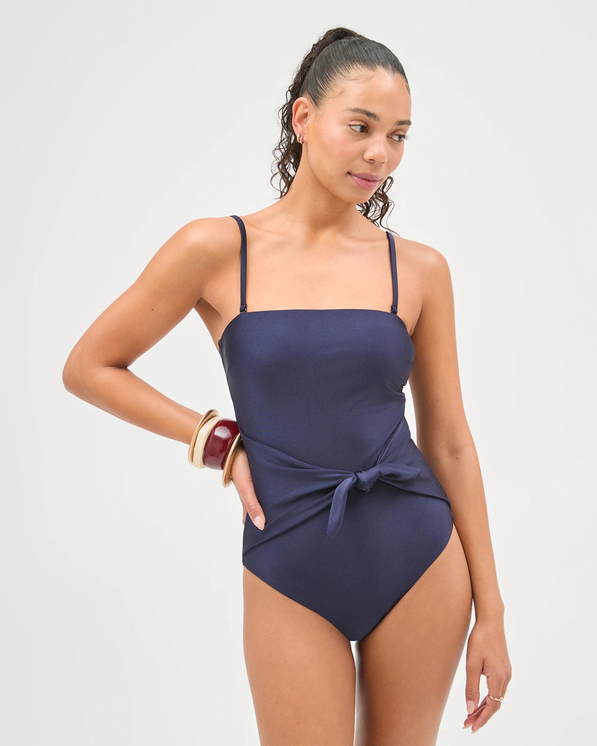 4 Target Woman Resort Bandeau Matte Micro Shimmer One Piece Swimsuit DEEP NAVY, 4 of 9