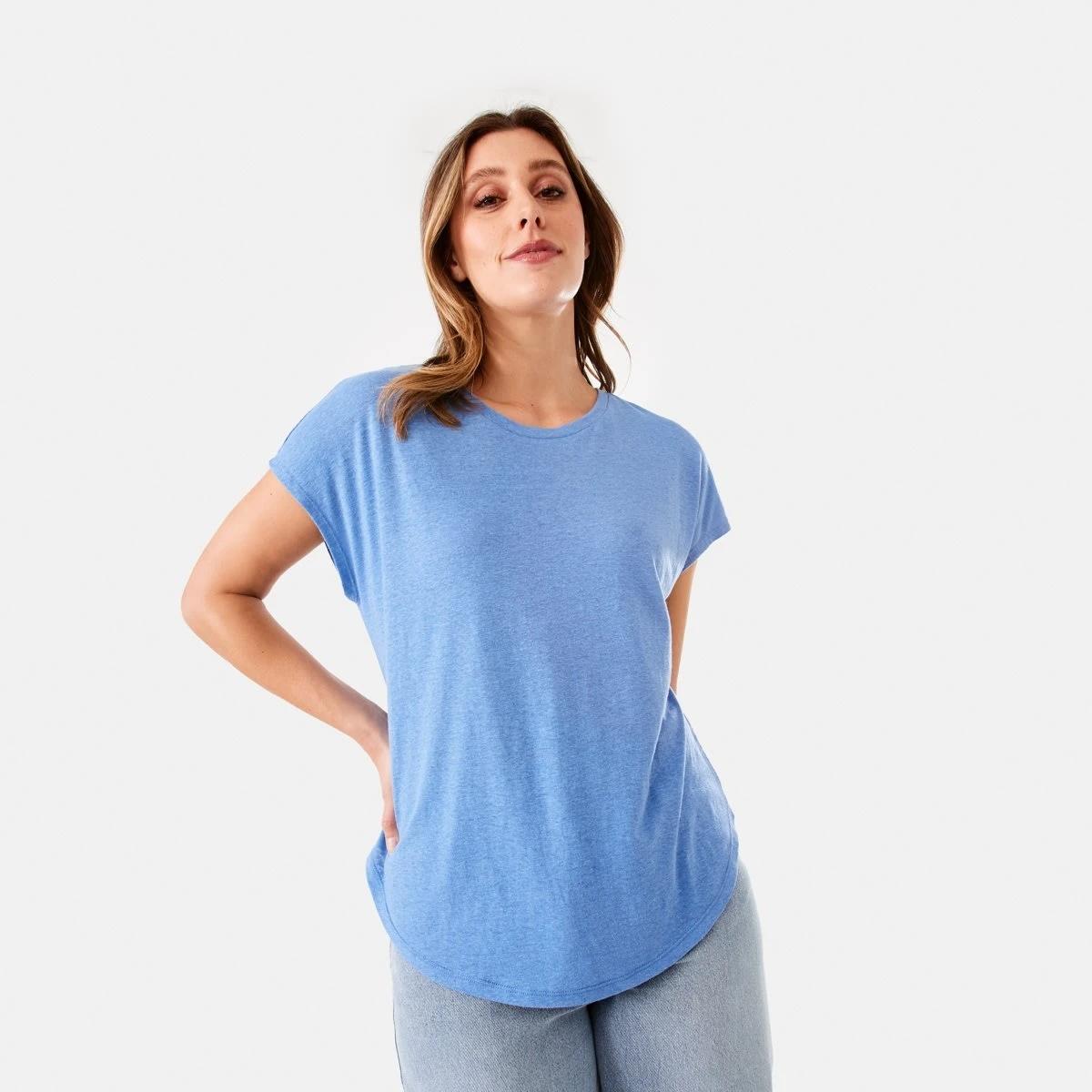 1 Linen Blend Extended Sleeve Tee Blu Marine, 1 of 6