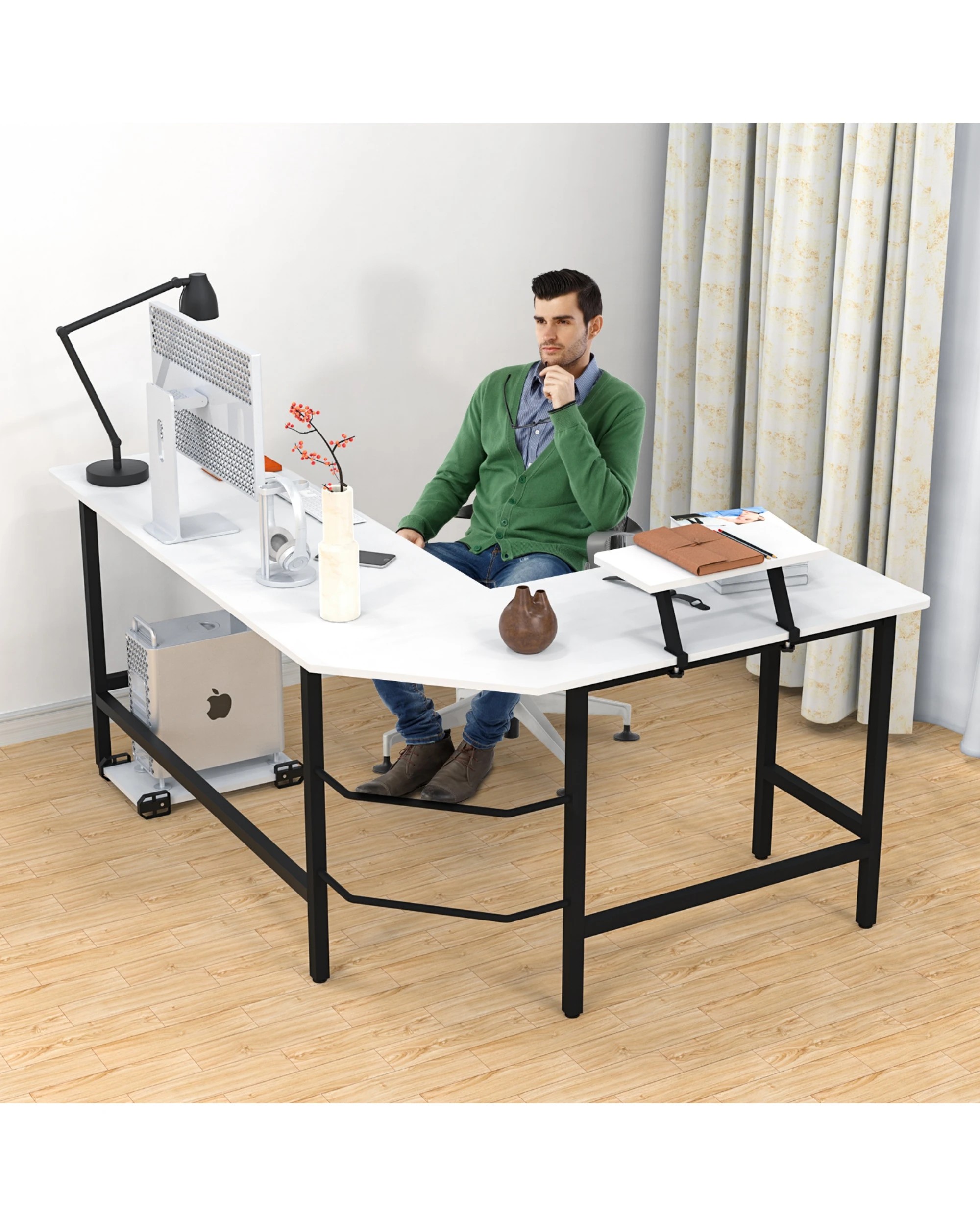 7 Advwin L Shaped Corner Desk With Laptop Stand Workstation, 7 of 8